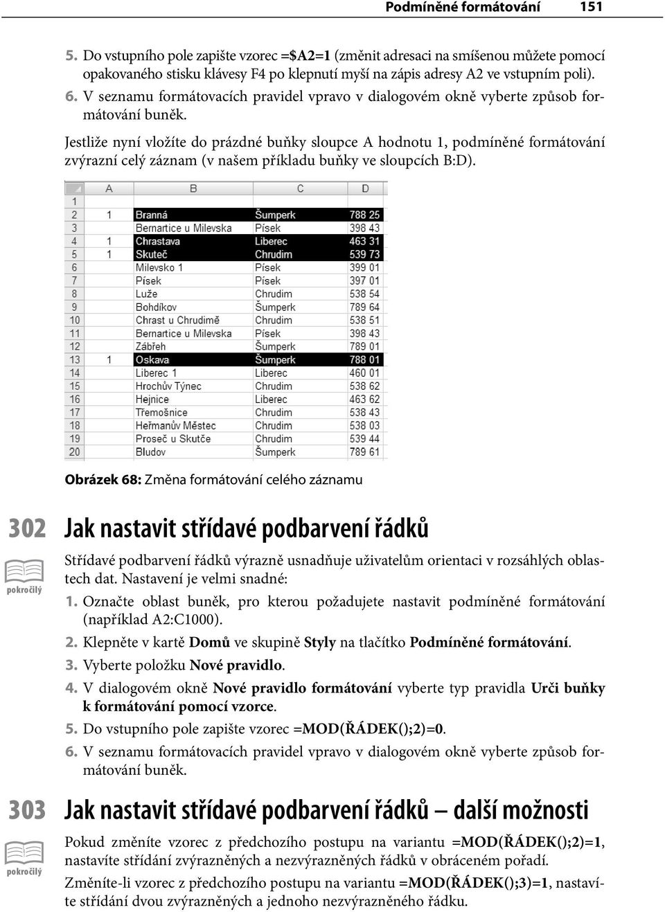 Jestliže nyní vložíte do prázdné buňky sloupce A hodnotu 1, podmíněné formátování zvýrazní celý záznam (v našem příkladu buňky ve sloupcích B:D).