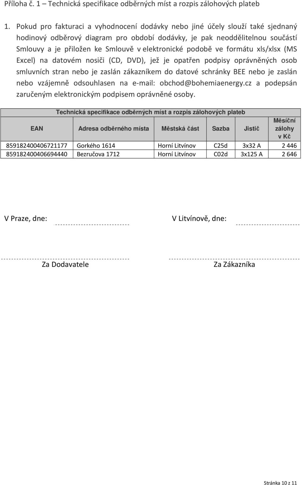 elektronické podobě ve formátu xls/xlsx (MS Excel) na datovém nosiči (CD, DVD), jež je opatřen podpisy oprávněných osob smluvních stran nebo je zaslán zákazníkem do datové schránky BEE nebo je zaslán