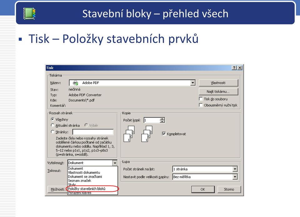 Tisk Položky