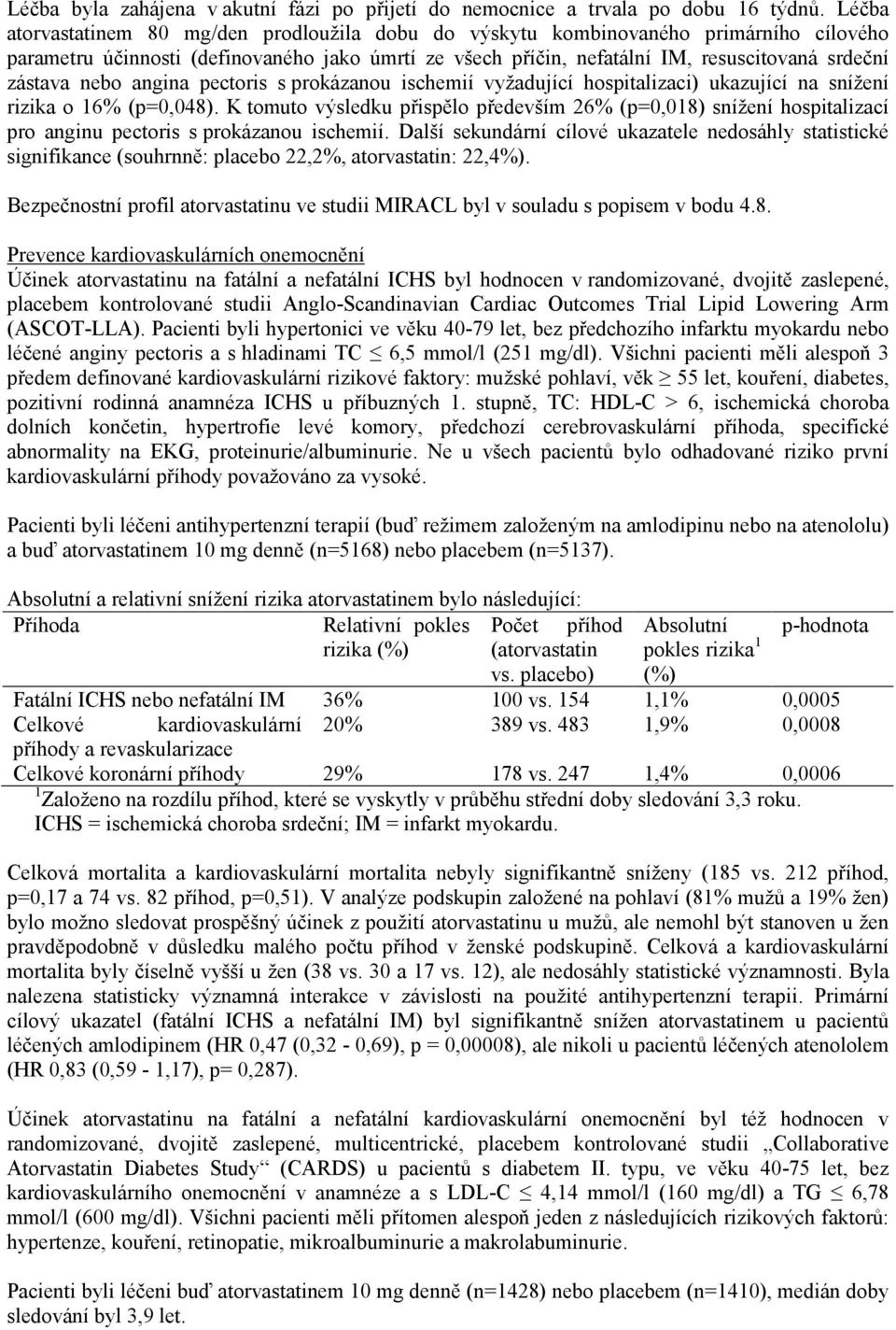 nebo angina pectoris s prokázanou ischemií vyžadující hospitalizaci) ukazující na snížení rizika o 16% (p=0,048).