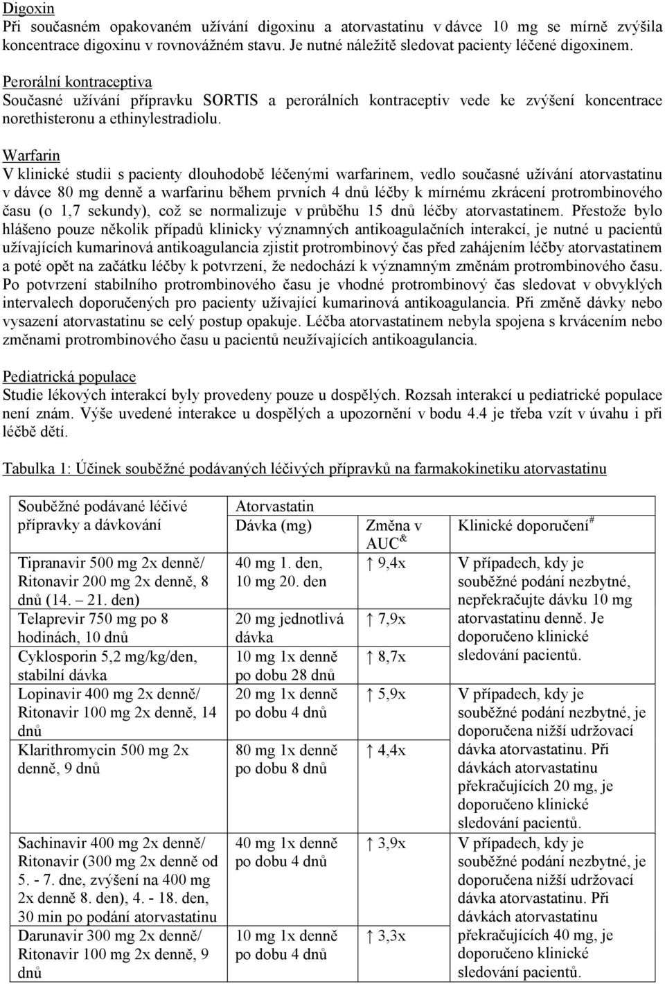 Warfarin V klinické studii s pacienty dlouhodobě léčenými warfarinem, vedlo současné užívání atorvastatinu v dávce 80 mg denně a warfarinu během prvních 4 dnů léčby k mírnému zkrácení protrombinového