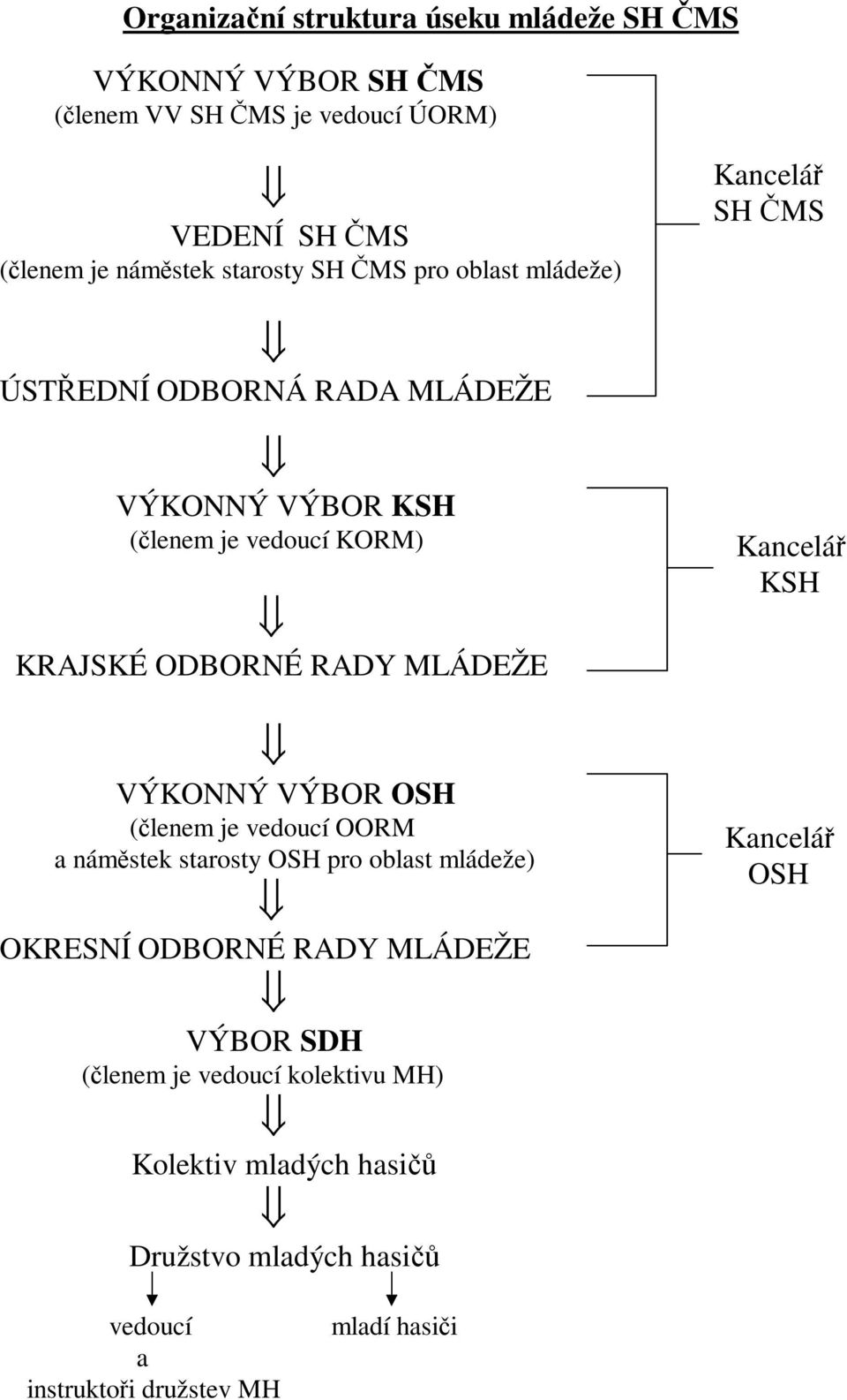 VÝKONNÝ VÝBOR OSH (členem je vedoucí OORM a náměstek starosty OSH pro oblast mládeže) OKRESNÍ ODBORNÉ RADY MLÁDEŽE VÝBOR SDH (členem je vedoucí