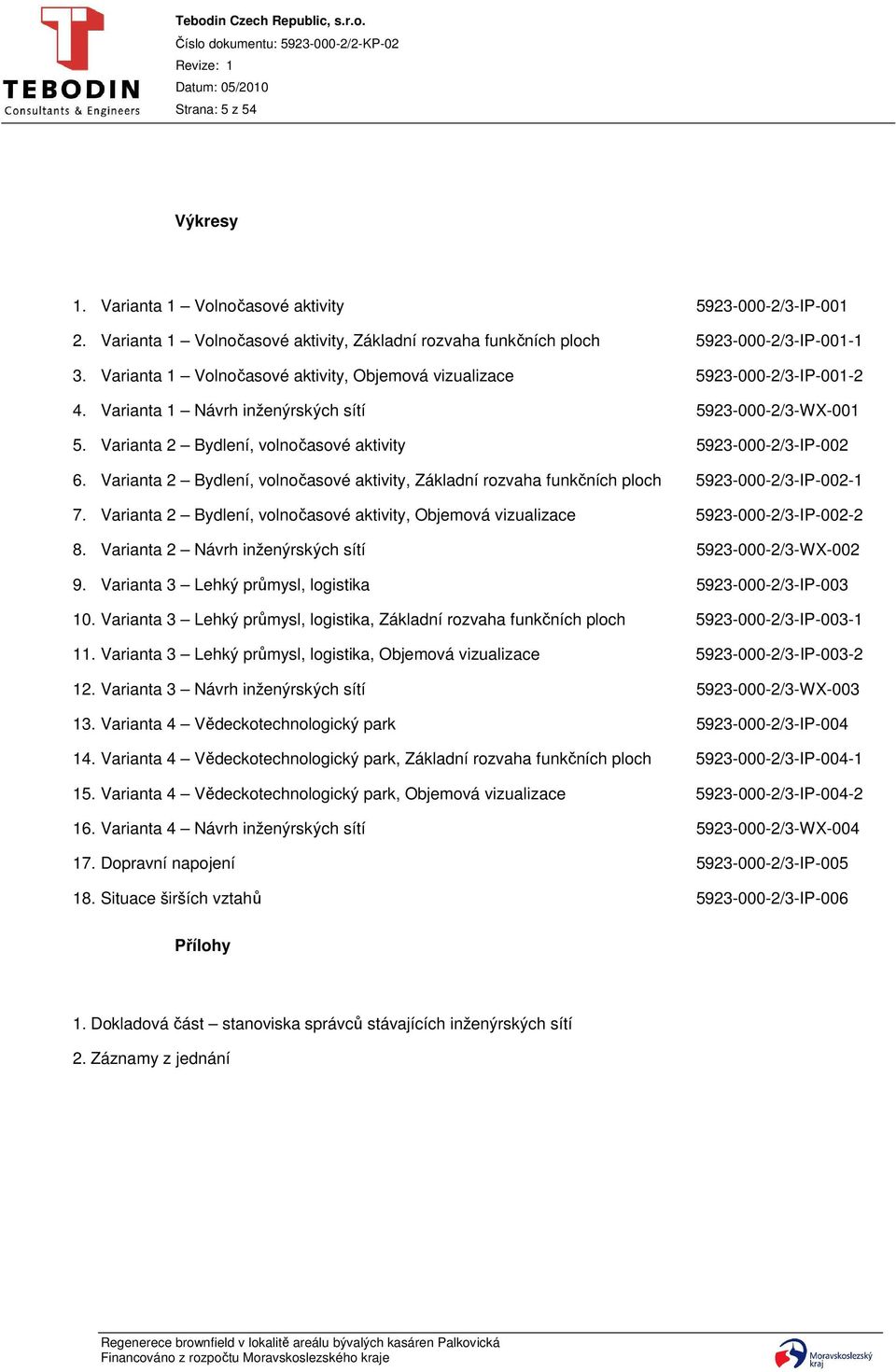 Varianta 2 Bydlení, volnočasové aktivity, Základní rozvaha funkčních ploch 5923-000-2/3-IP-002-1 7. Varianta 2 Bydlení, volnočasové aktivity, Objemová vizualizace 5923-000-2/3-IP-002-2 8.