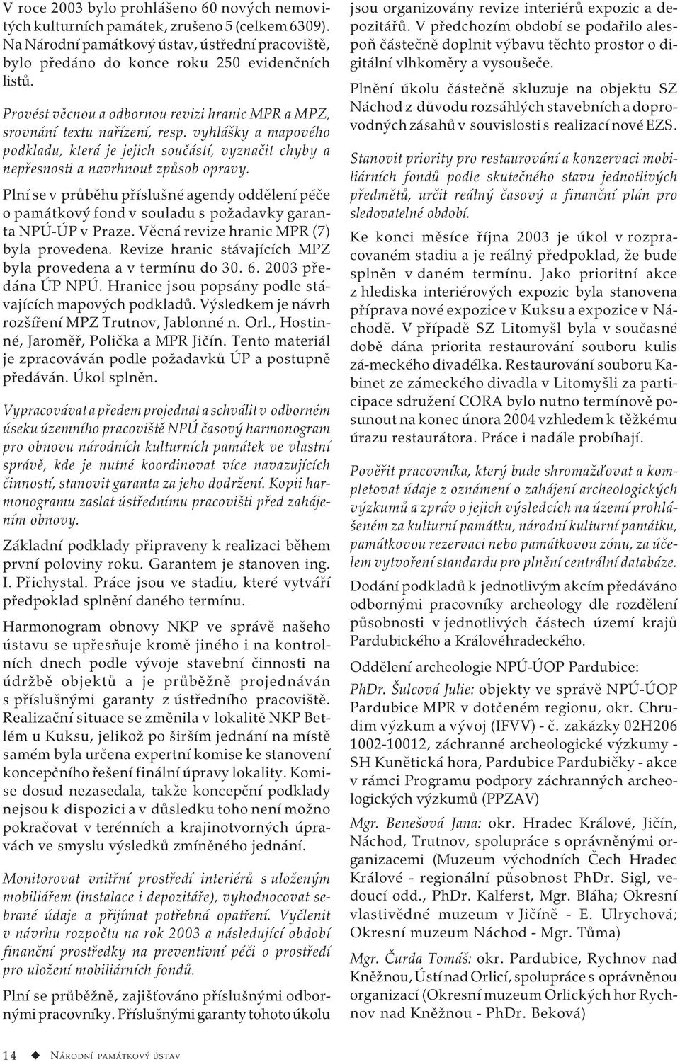 Plní se v průběhu příslušné agendy oddělení péče o památkový fond v souladu s požadavky garanta NPÚ-ÚP v Praze. Věcná revize hranic MPR (7) byla provedena.