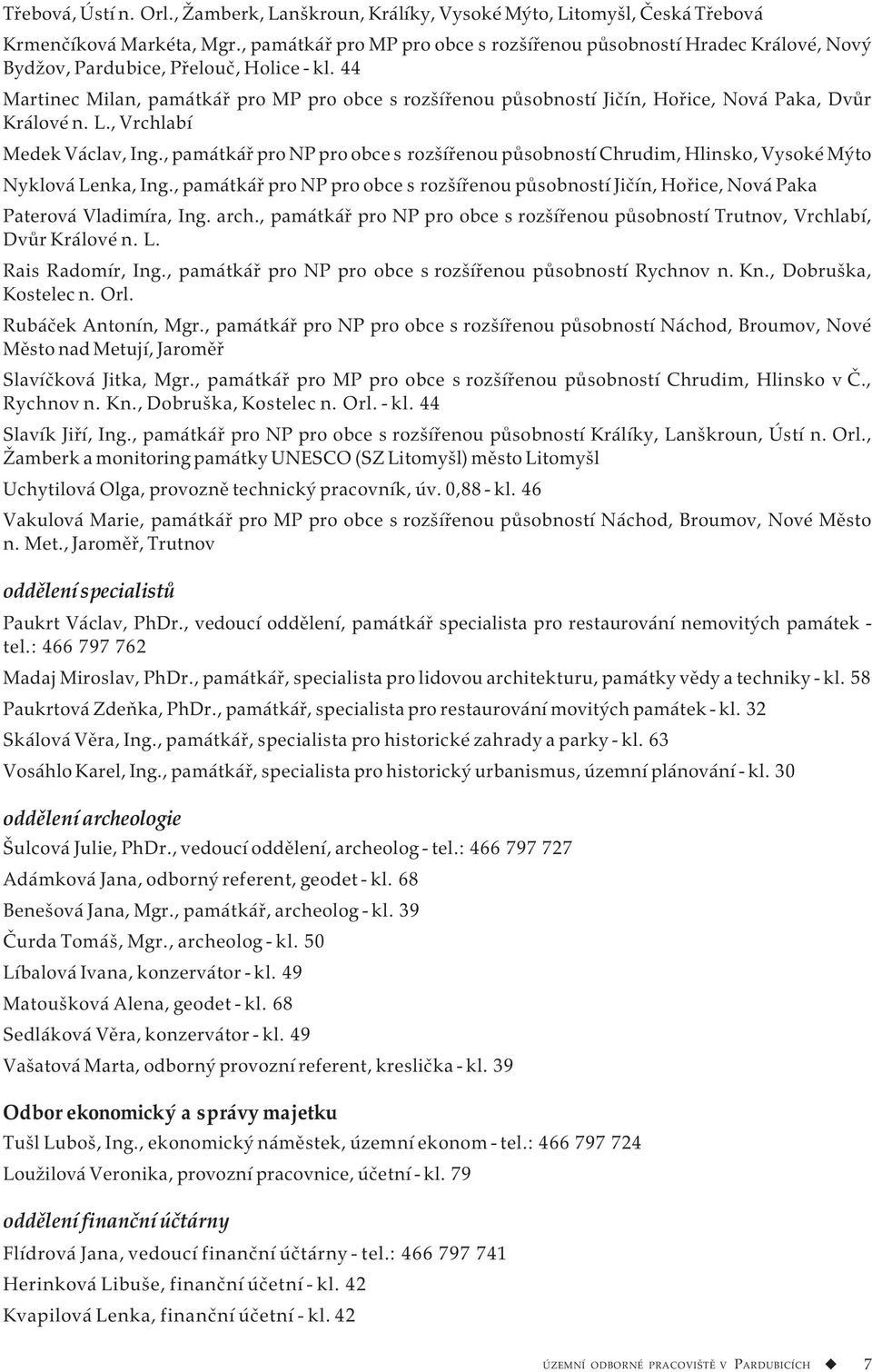 44 Martinec Milan, památkář pro MP pro obce s rozšířenou působností Jičín, Hořice, Nová Paka, Dvůr Králové n. L., Vrchlabí Medek Václav, Ing.