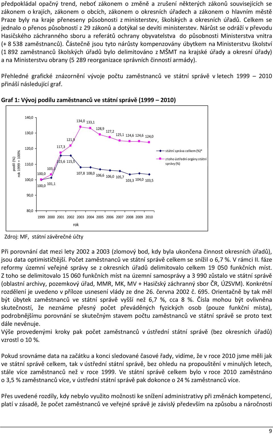 Nárůst se odráží v převodu Hasičského záchranného sboru a referátů ochrany obyvatelstva do působnosti Ministerstva vnitra (+ 8 538 zaměstnanců).