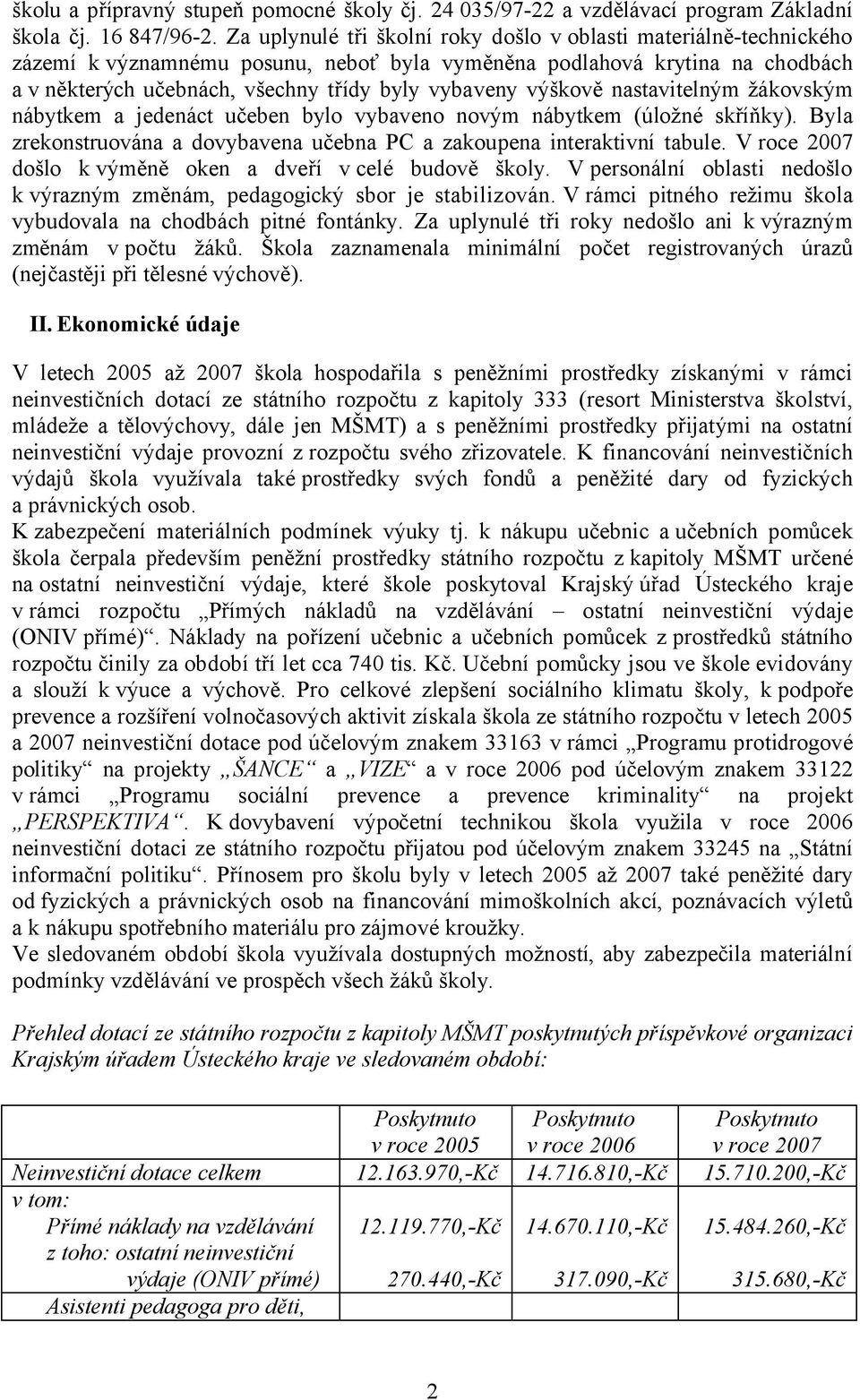 výškově nastavitelným žákovským nábytkem a jedenáct učeben bylo vybaveno novým nábytkem (úložné skříňky). Byla zrekonstruována a dovybavena učebna PC a zakoupena interaktivní tabule.