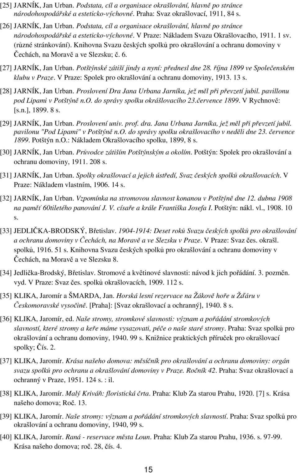 Knihovna Svazu českých spolků pro okrašlování a ochranu domoviny v Čechách, na Moravě a ve Slezsku; č. 6. [27] JARNÍK, Jan Urban. Potštýnské zátiší jindy a nyní: přednesl dne 28.