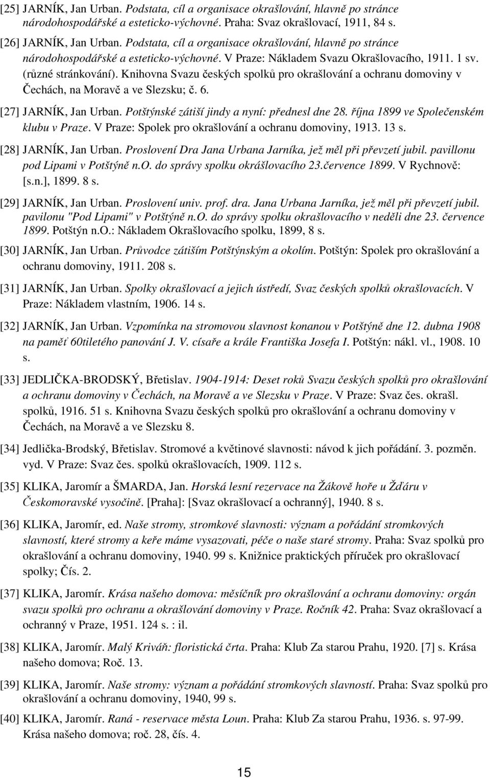 Knihovna Svazu českých spolků pro okrašlování a ochranu domoviny v Čechách, na Moravě a ve Slezsku; č. 6. [27] JARNÍK, Jan Urban. Potštýnské zátiší jindy a nyní: přednesl dne 28.