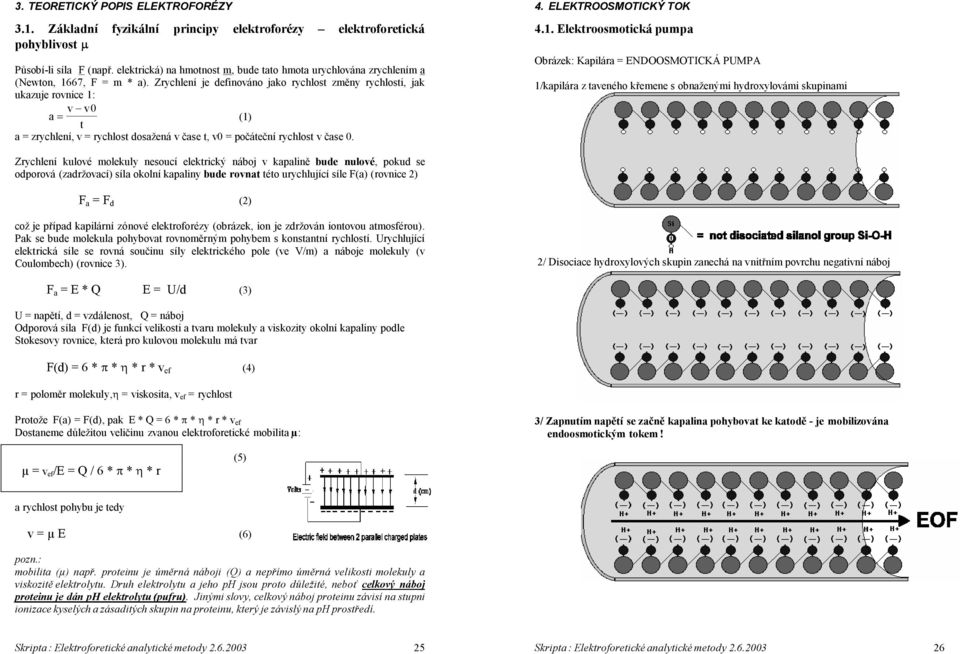 Zrychlení je definováno jako rychlost změny rychlosti, jak ukazuje rovnice 1: v v0 a = (1) t a = zrychlení, v = rychlost dosažená v čase t, v0 = počáteční rychlost v čase 0. 4. ELEKTROOSMOTICKÝ TOK 4.