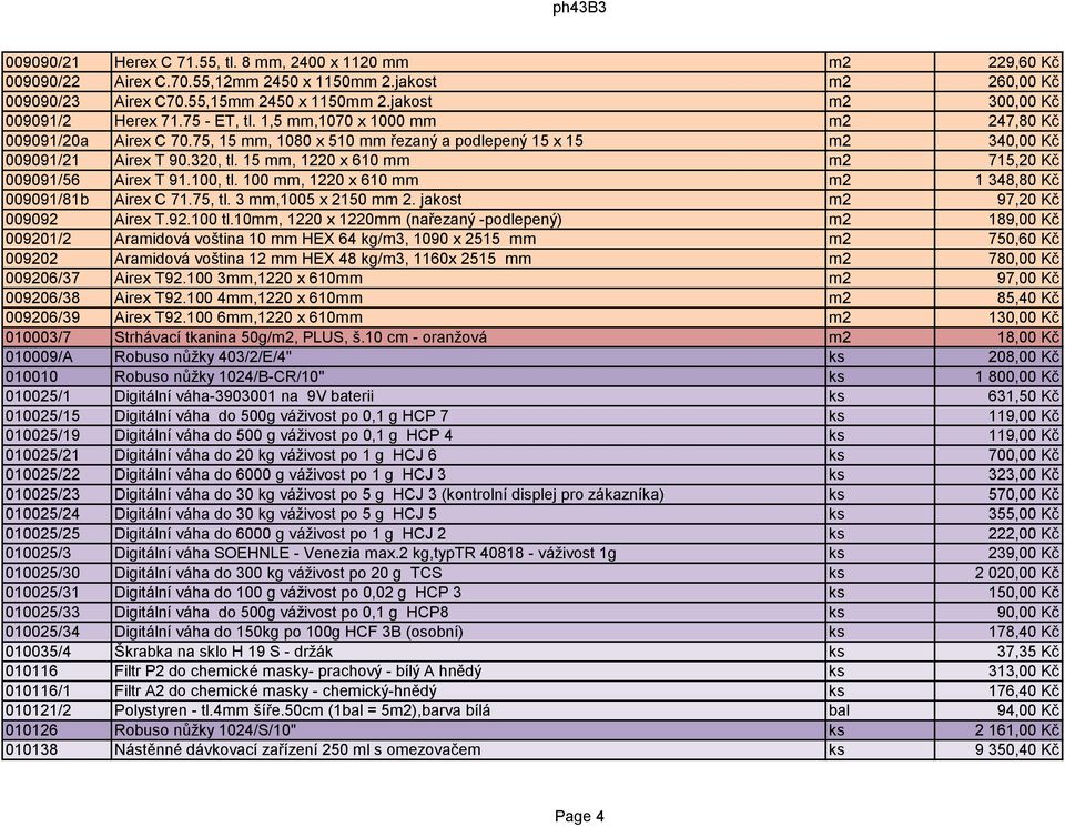 320, tl. 15 mm, 1220 x 610 mm m2 715,20 Kč 009091/56 Airex T 91.100, tl. 100 mm, 1220 x 610 mm m2 1 348,80 Kč 009091/81b Airex C 71.75, tl. 3 mm,1005 x 2150 mm 2. jakost m2 97,20 Kč 009092 Airex T.92.100 tl.