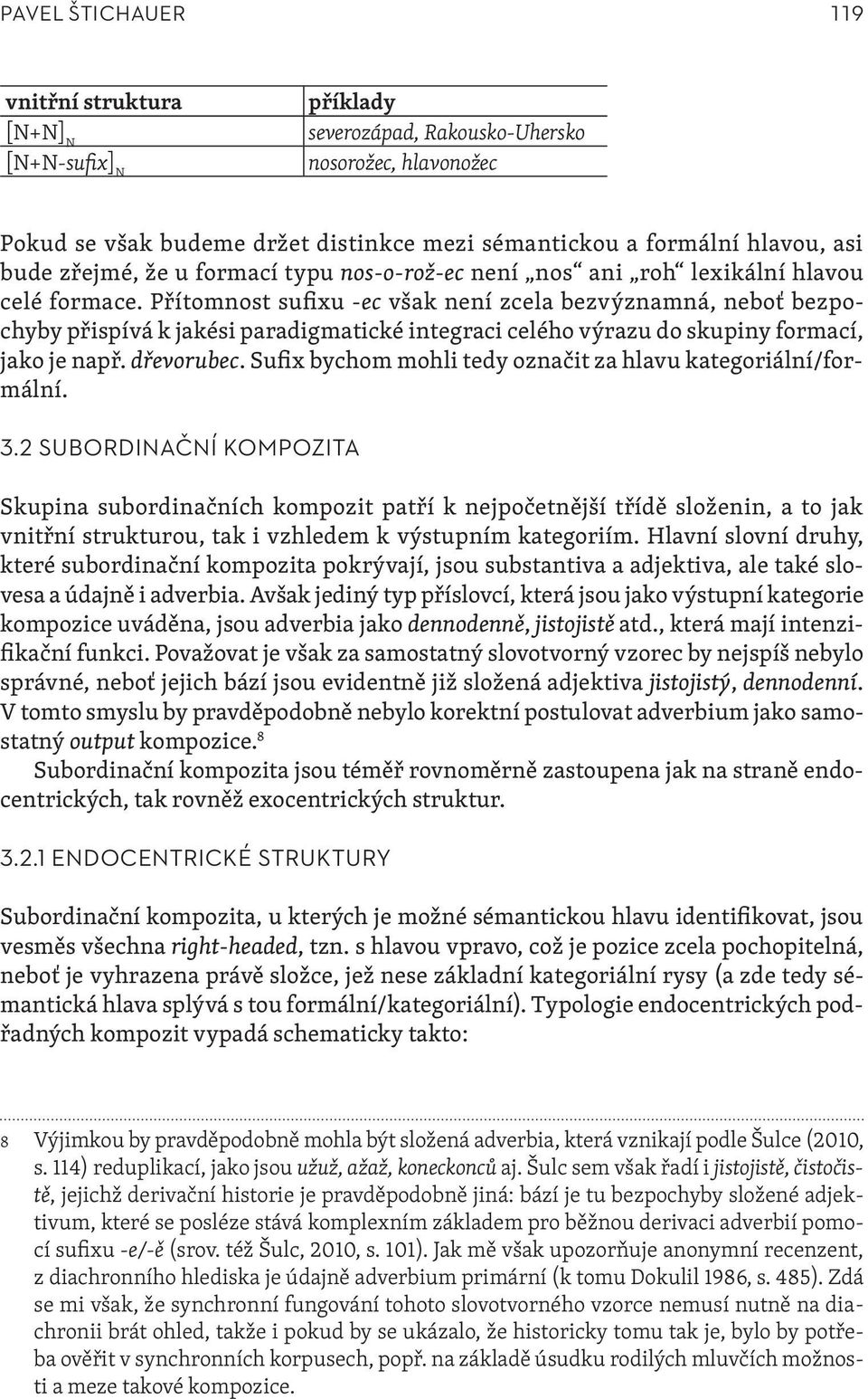 Přítomnost sufixu ec však není zcela bezvýznamná, neboť bezpochyby přispívá k jakési paradigmatické integraci celého výrazu do skupiny formací, jako je např. dřevorubec.