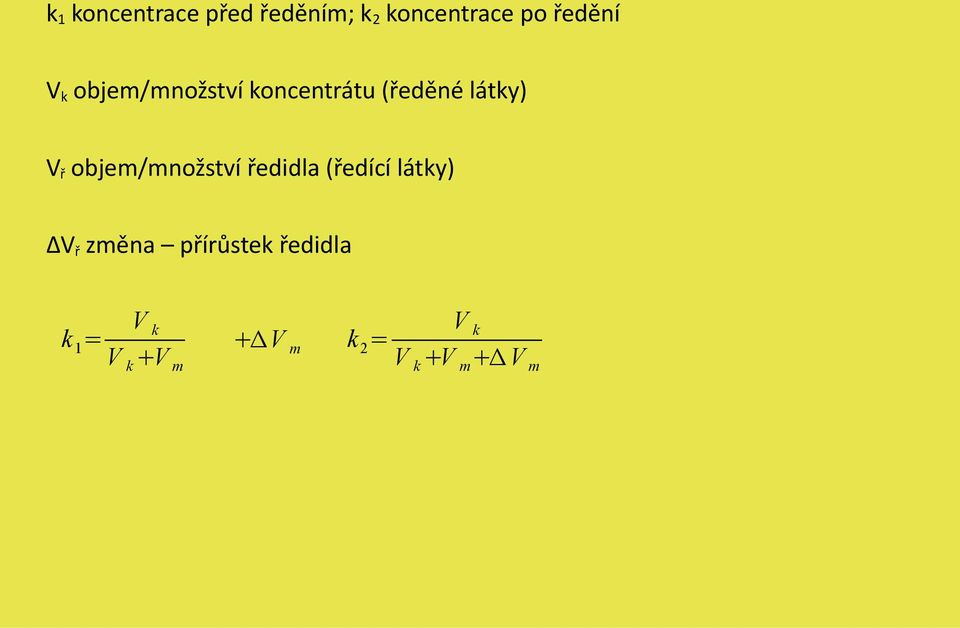 objem/množství ředidla (ředící látky) ΔV ř změna