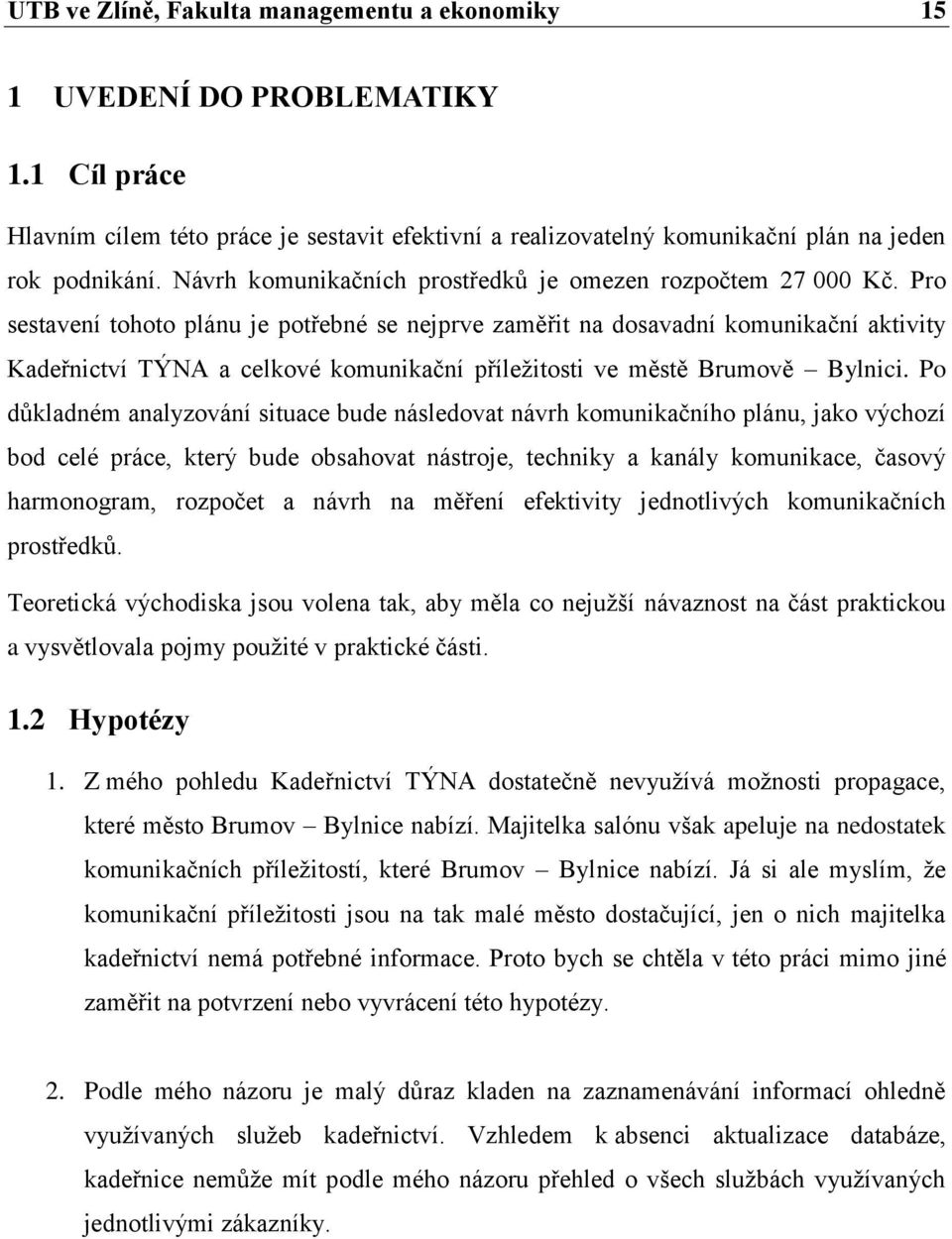 Pro sestavení tohoto plánu je potřebné se nejprve zaměřit na dosavadní komunikační aktivity Kadeřnictví TÝNA a celkové komunikační příležitosti ve městě Brumově Bylnici.