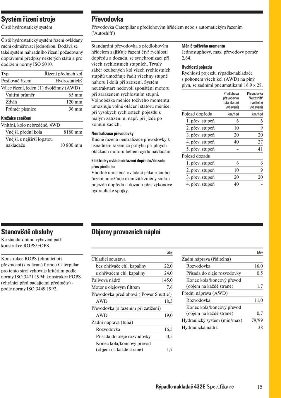 Typ Řízení předních kol Posilovač řízení Hydrostatický Válec řízení, jeden (1) dvojčinný (AWD) Vnitřní průměr 65 mm Zdvih 120 mm Průměr pístnice 36 mm Kružnice zatáčení Vnitřní, kolo nebrzděné, 4WD