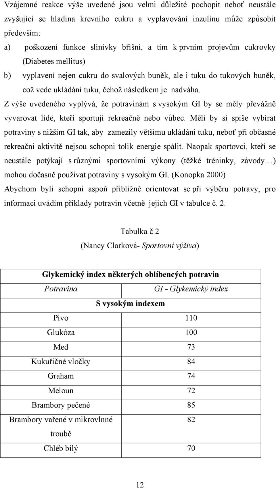 Z výše uvedeného vyplývá, že potravinám s vysokým GI by se měly převážně vyvarovat lidé, kteří sportují rekreačně nebo vůbec.