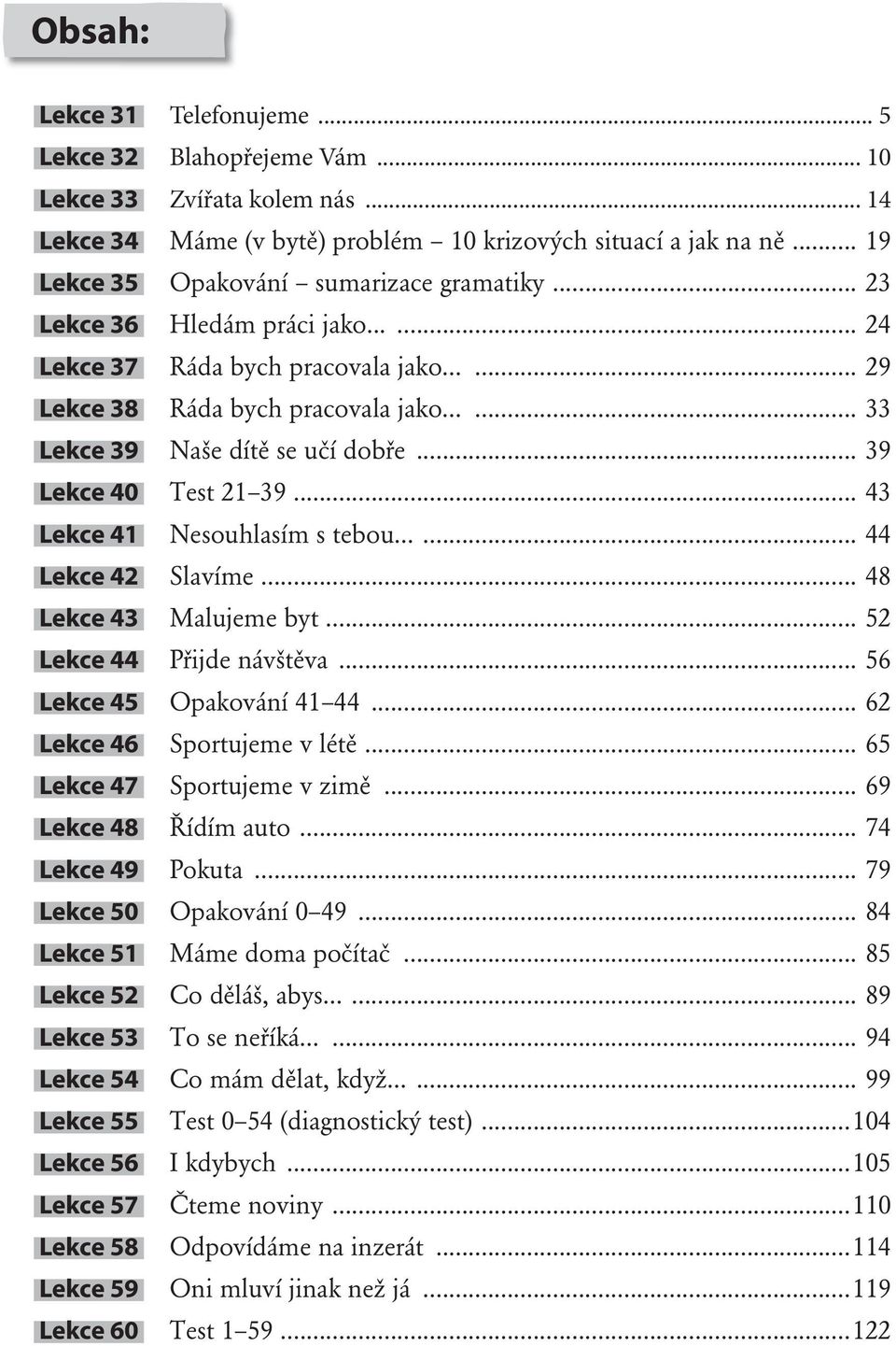 ..... 33 Lekce 39 Naše dítě se učí dobře... 39 Lekce 40 Test 21 39... 43 Lekce 41 Nesouhlasím s tebou...... 44 Lekce 42 Slavíme... 48 Lekce 43 Malujeme byt... 52 Lekce 44 Přijde návštěva.