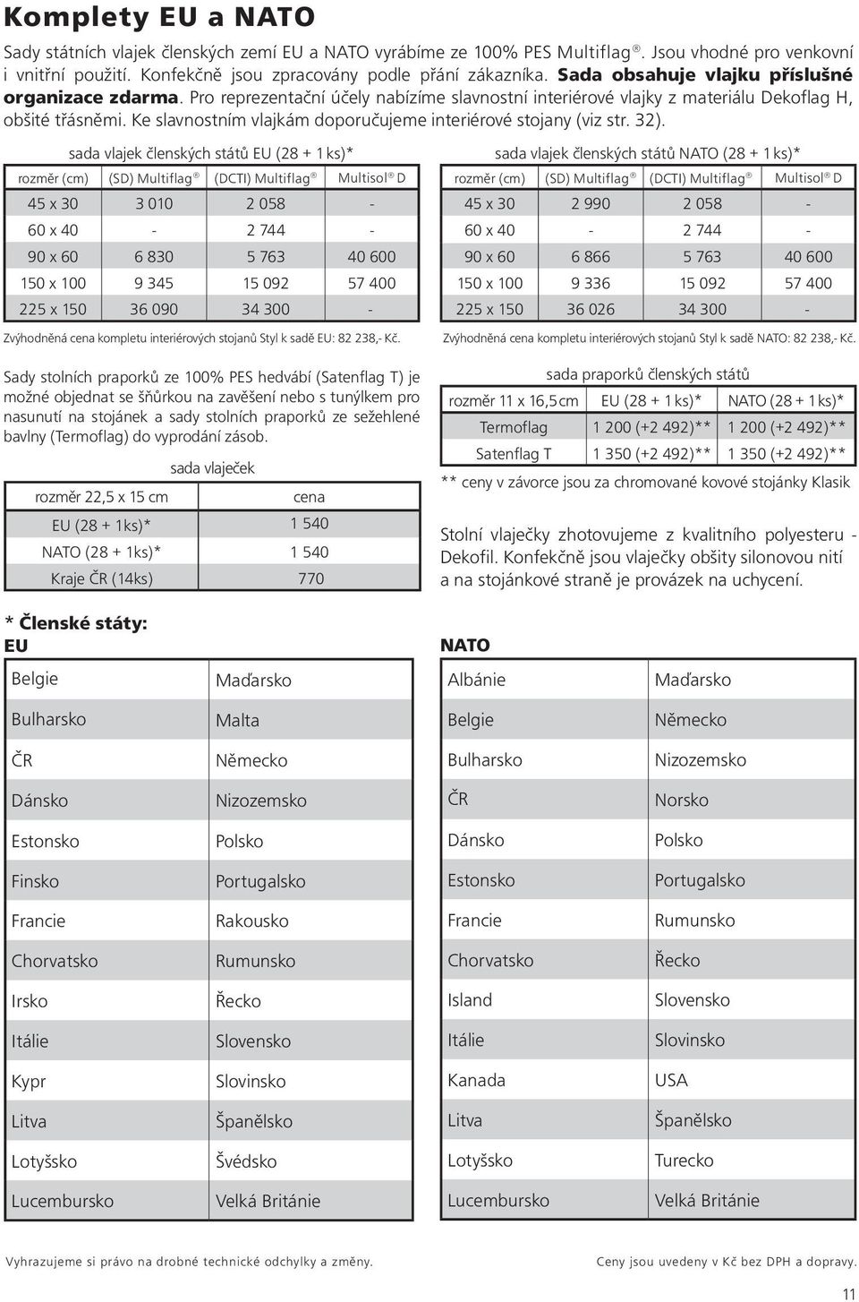 Ke slavnostním vlajkám doporučujeme interiérové stojany (viz str. 32).