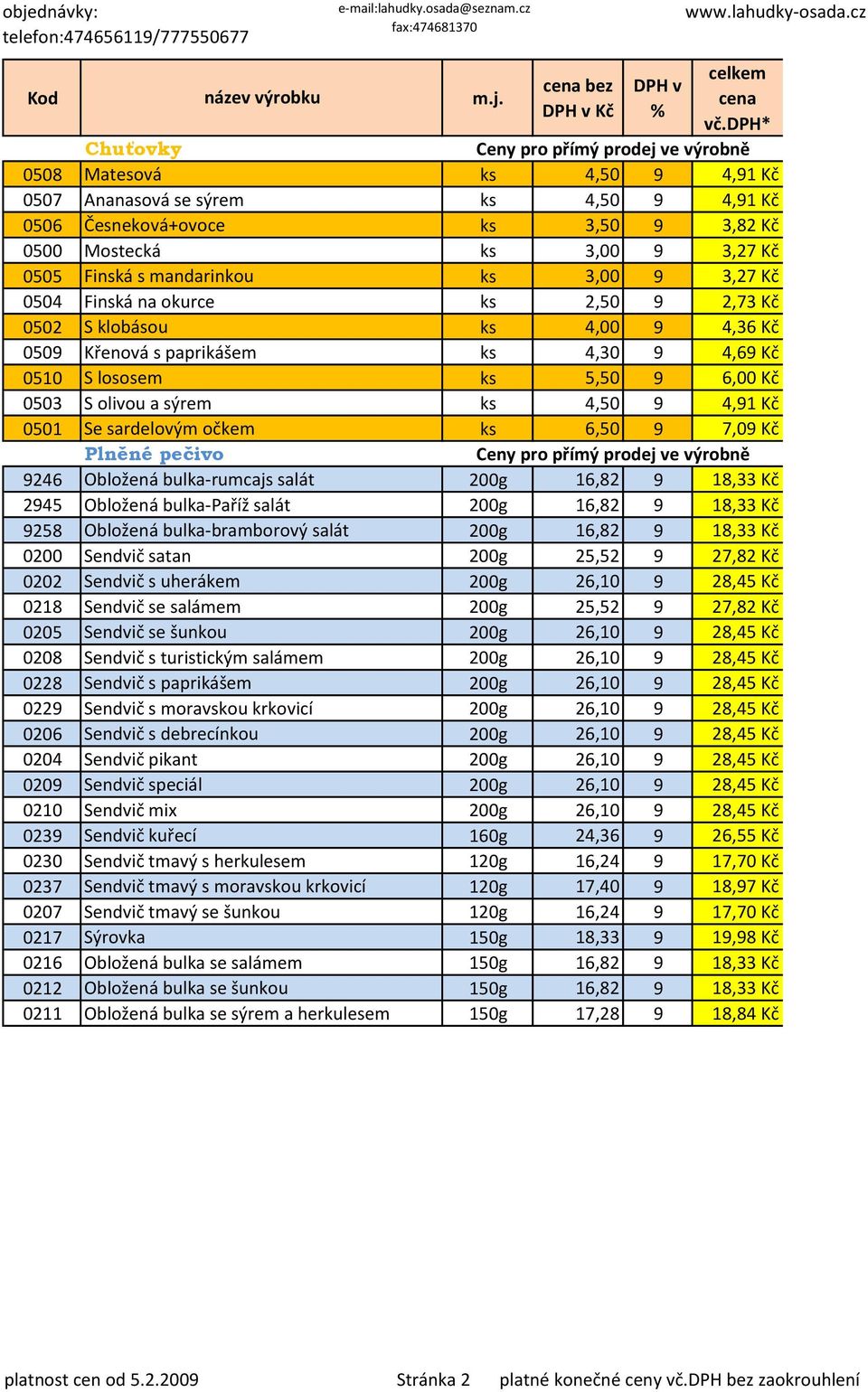 sardelovým očkem ks 6,50 9 7,09 Kč Plněné pečivo 9246 Obložená bulka-rumcajs salát 200g 16,82 9 18,33 Kč 2945 Obložená bulka-paříž salát 200g 16,82 9 18,33 Kč 9258 Obložená bulka-bramborový salát