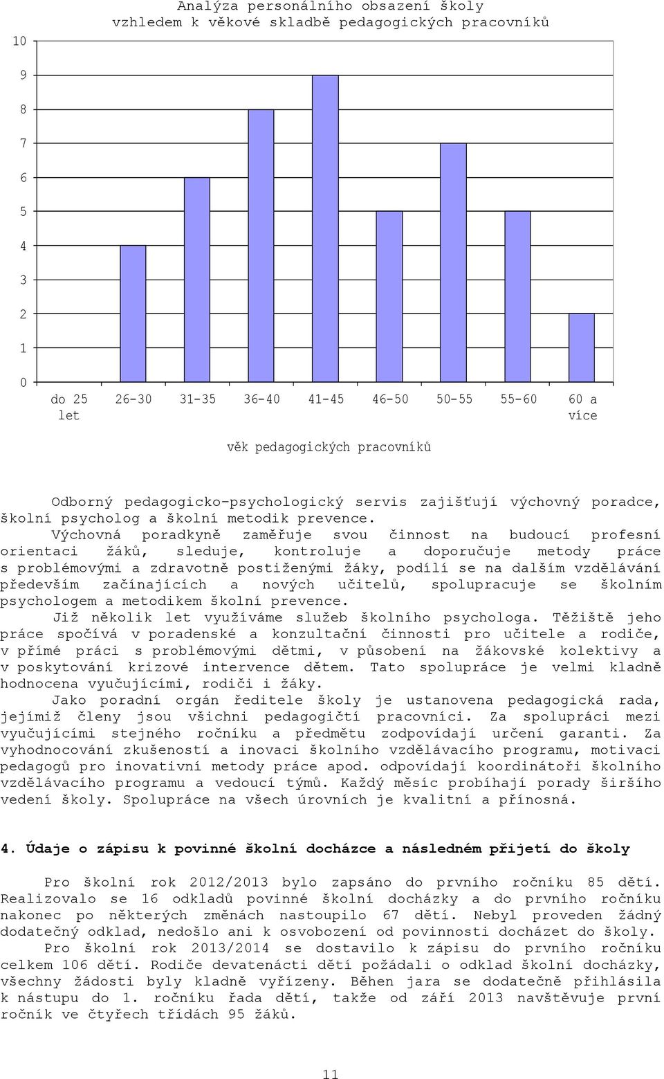 Výchovná poradkyně zaměřuje svou činnost na budoucí profesní orientaci žáků, sleduje, kontroluje a doporučuje metody práce s problémovými a zdravotně postiženými žáky, podílí se na dalším vzdělávání