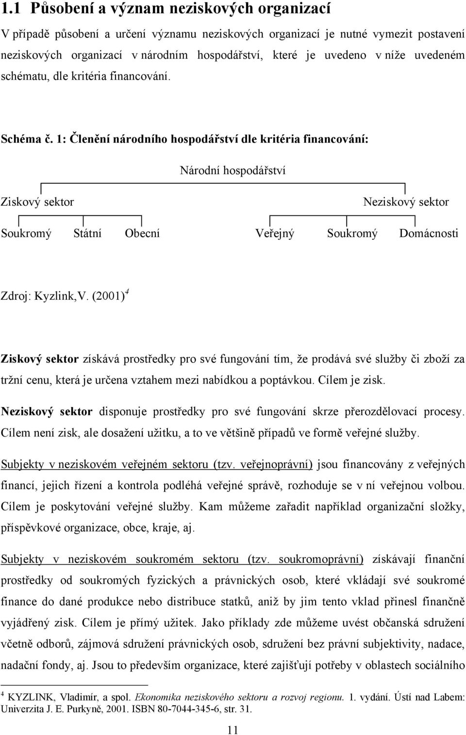 1: Členění národního hospodářství dle kritéria financování: Národní hospodářství Ziskový sektor Neziskový sektor Soukromý Státní Obecní Veřejný Soukromý Domácnosti Zdroj: Kyzlink,V.