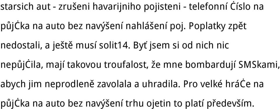 Byť jsem si od nich nic nepůjčila, mají takovou troufalost, že mne bombardují SMSkami,