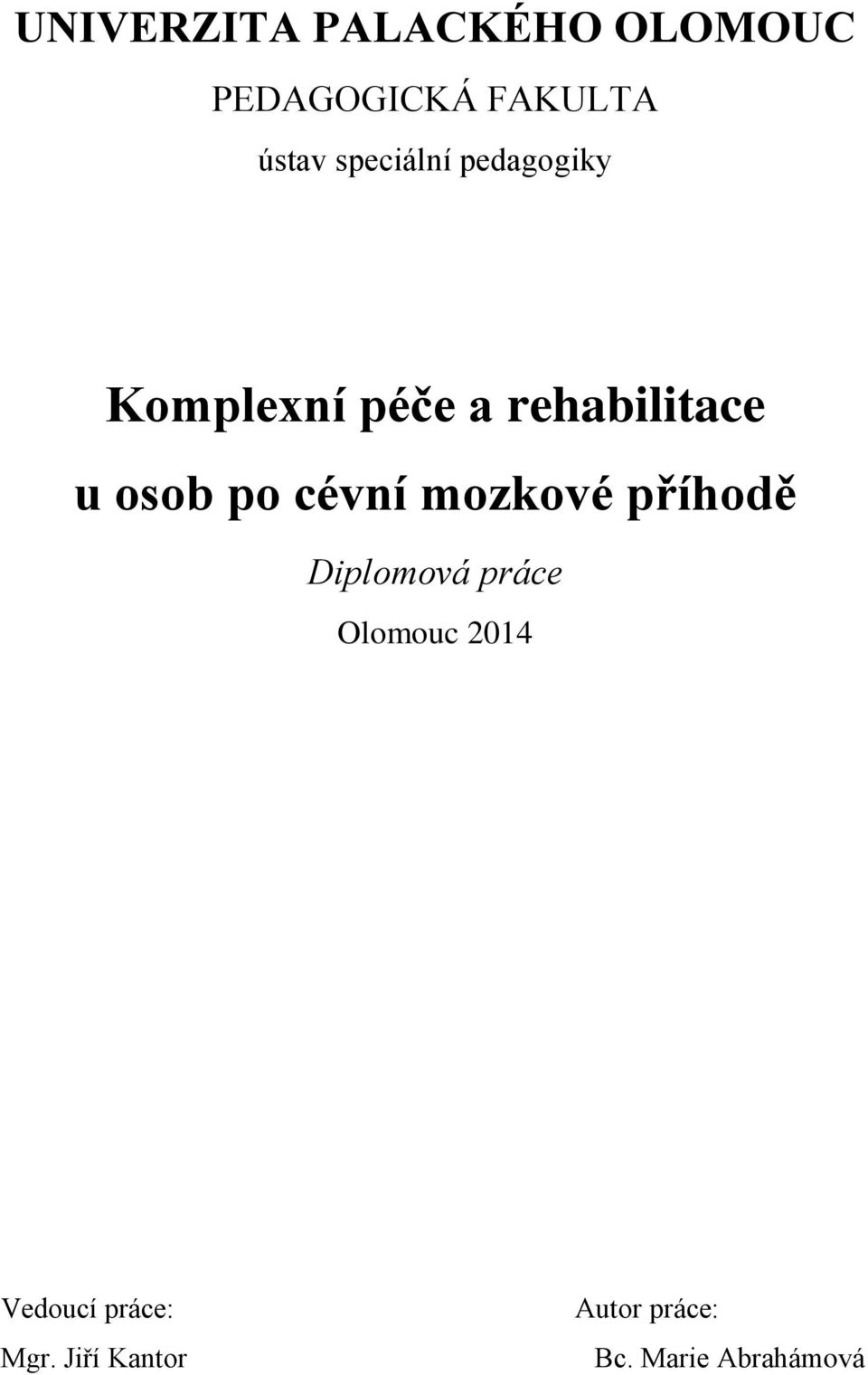 po cévní mozkové příhodě Diplomová práce Olomouc 2014