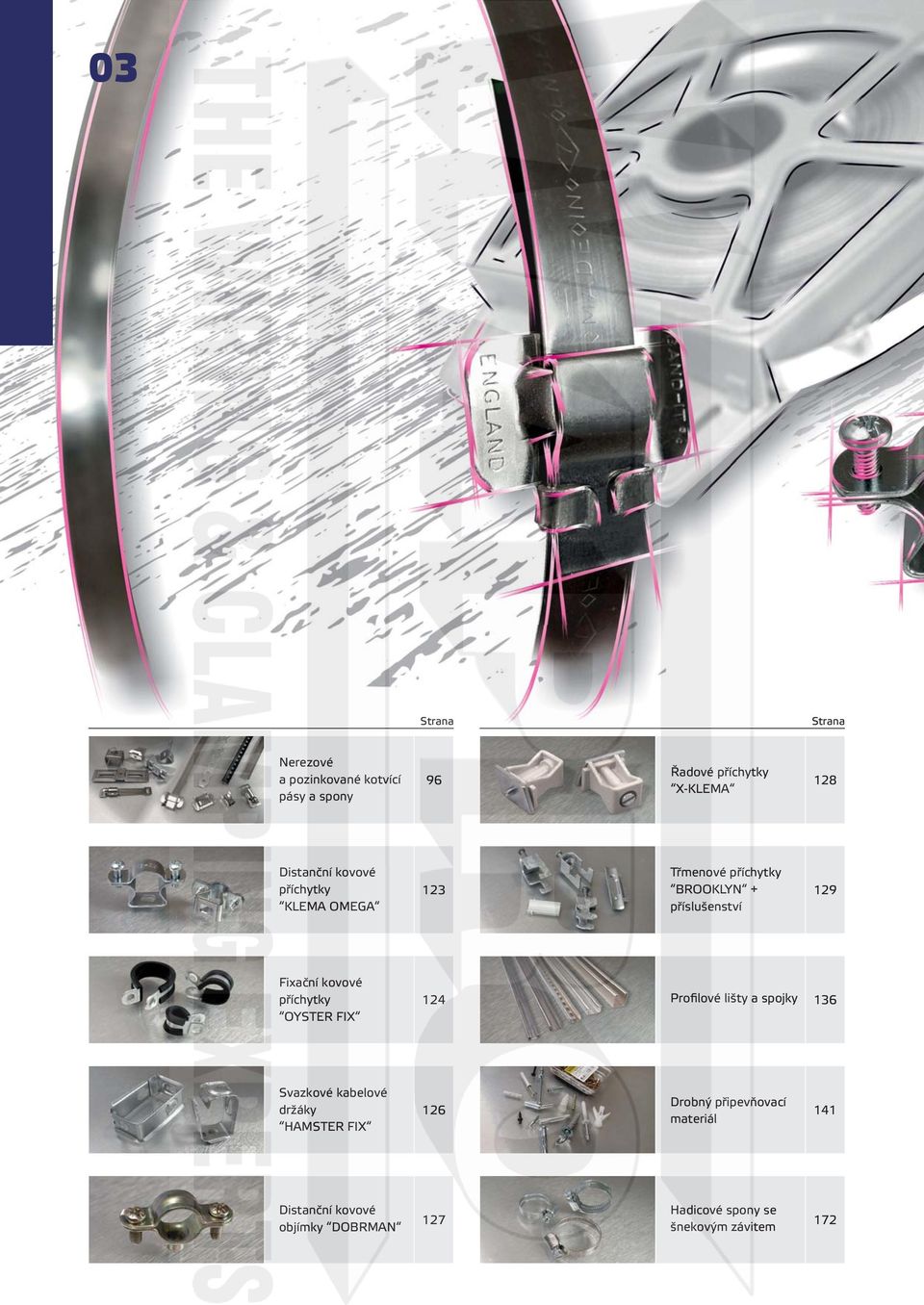 kovové příchytky OYSTER FIX 124 Profilové lišty a spojky 136 Svazkové kabelové držáky HAMSTER FIX