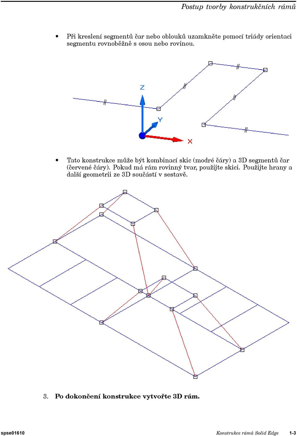 Tato konstrukce může být kombinací skic (modré čáry) a 3D segmentů čar (červené čáry).