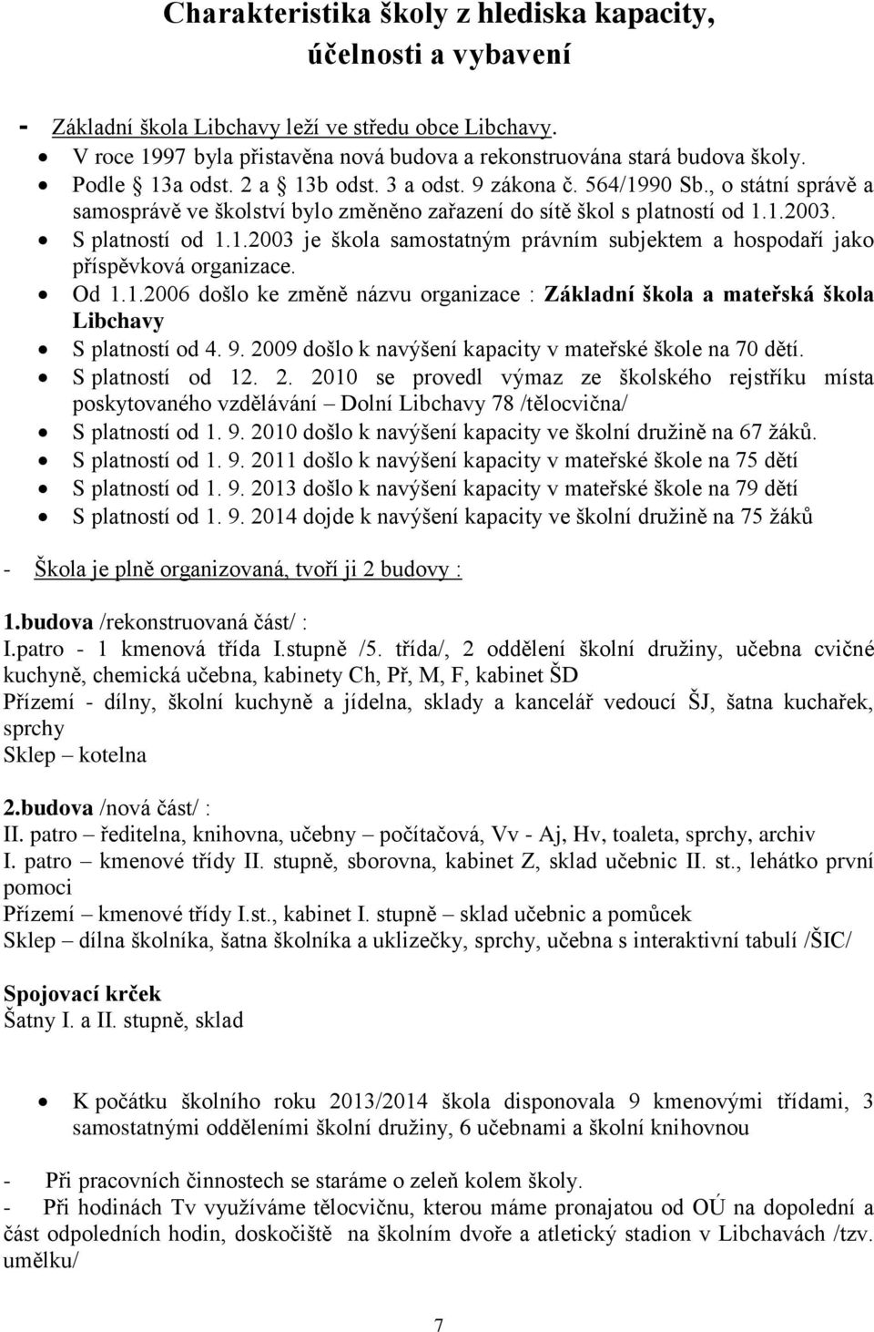 Od 1.1.2006 došlo ke změně názvu organizace : Základní škola a mateřská škola Libchavy S platností od 4. 9. 20