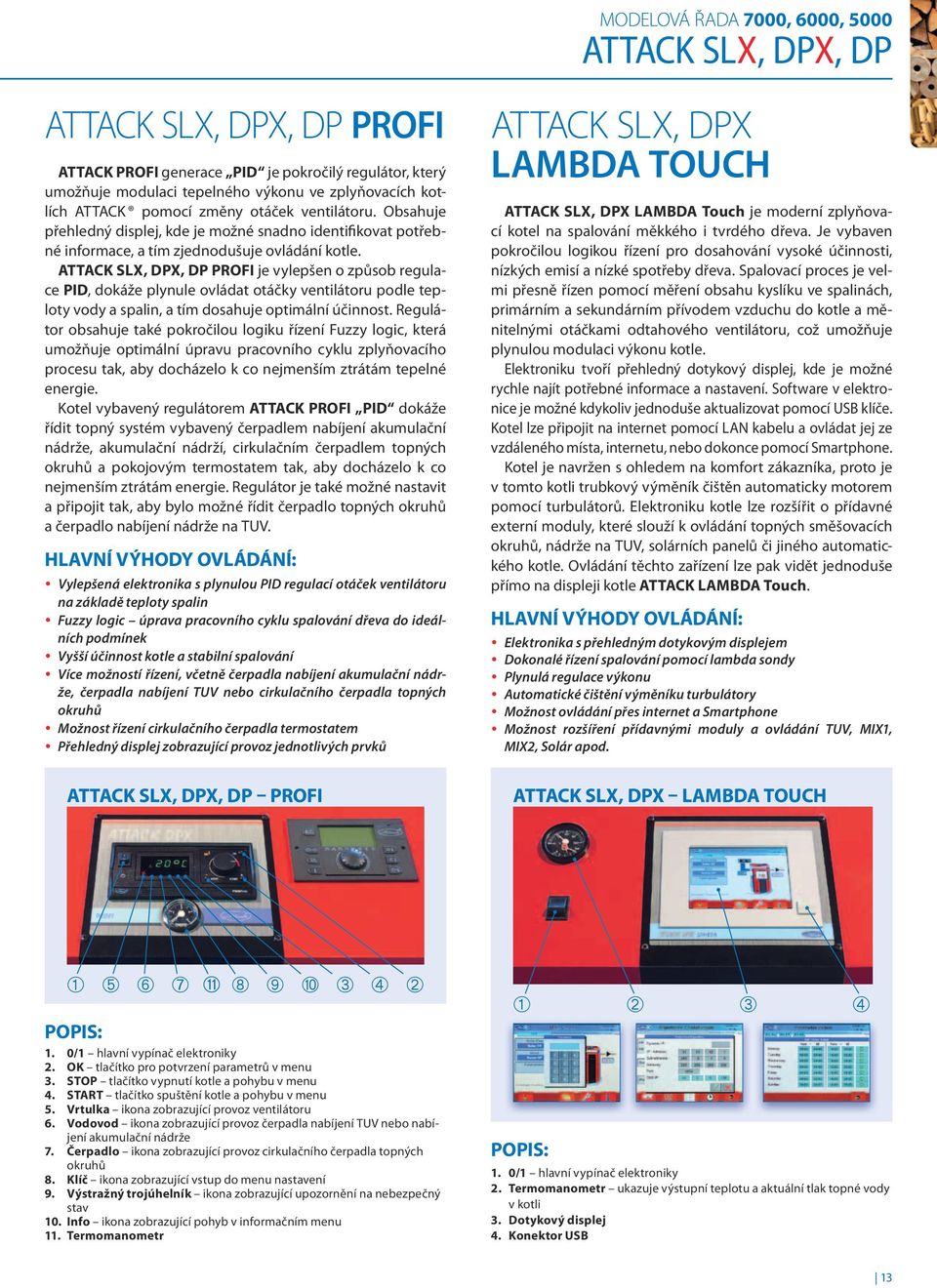 ATTACK SLX, DPX, DP PROFI je vylepšen o způsob regulace PID, dokáže plynule ovládat otáčky ventilátoru podle teploty vody a spalin, a tím dosahuje optimální účinnost.