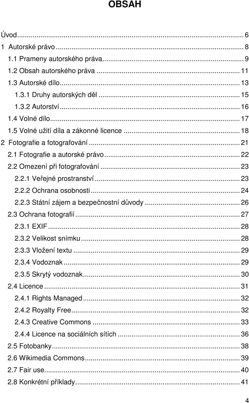 .. 24 2.2.3 Státní zájem a bezpečnostní důvody... 26 2.3 Ochrana fotografií... 27 2.3.1 EXIF... 28 2.3.2 Velikost snímku... 28 2.3.3 Vložení textu... 29 2.3.4 Vodoznak... 29 2.3.5 Skrytý vodoznak.