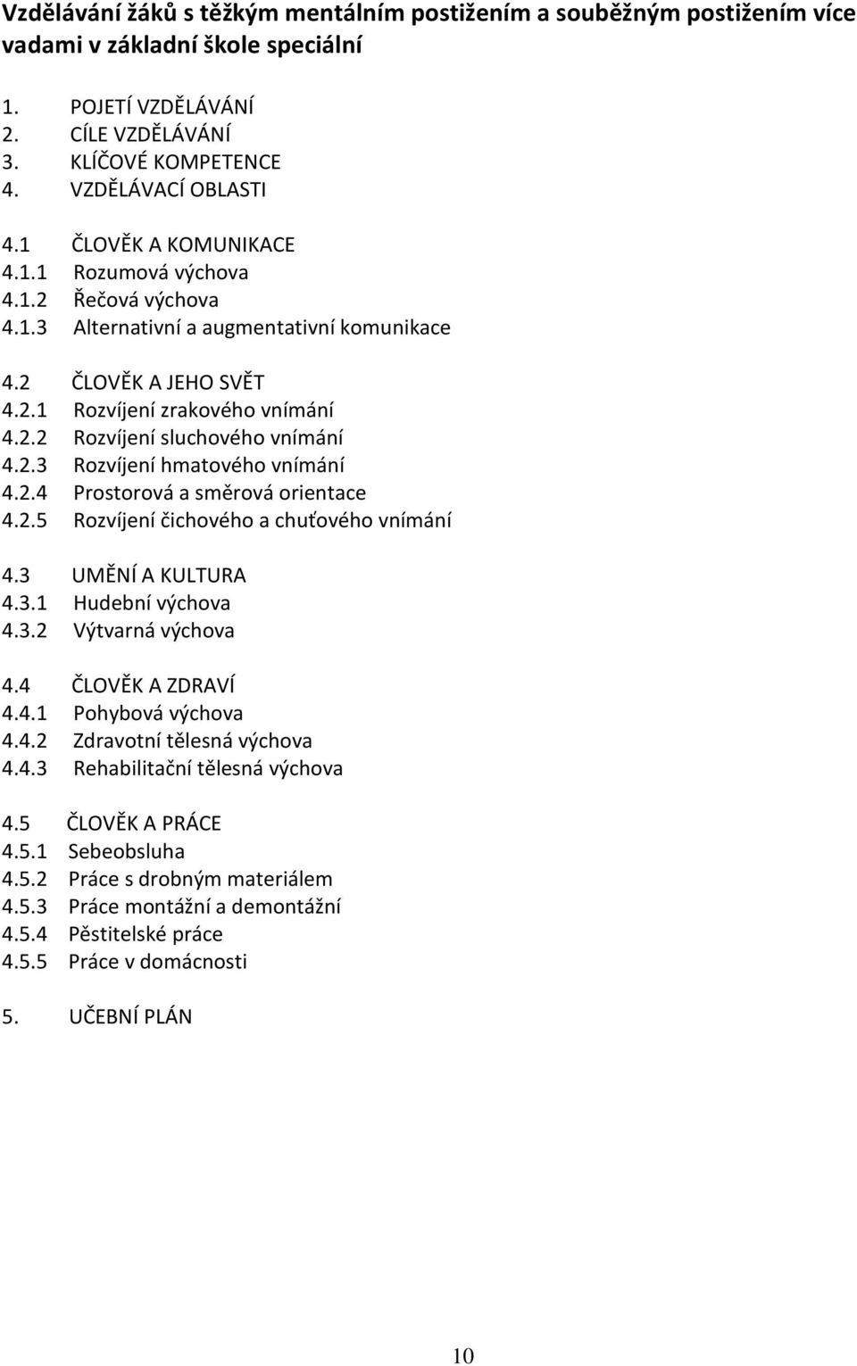 2.3 Rozvíjení hmatového vnímání 4.2.4 Prostorová a směrová orientace 4.2.5 Rozvíjení čichového a chuťového vnímání 4.3 UMĚNÍ A KULTURA 4.3.1 Hudební výchova 4.3.2 Výtvarná výchova 4.