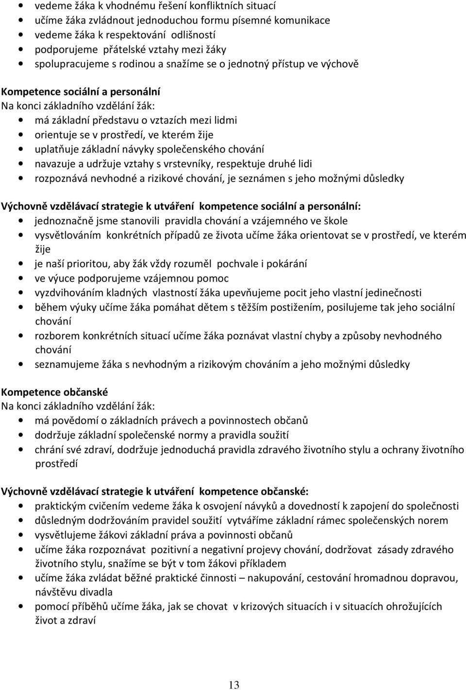prostředí, ve kterém žije uplatňuje základní návyky společenského chování navazuje a udržuje vztahy s vrstevníky, respektuje druhé lidi rozpoznává nevhodné a rizikové chování, je seznámen s jeho