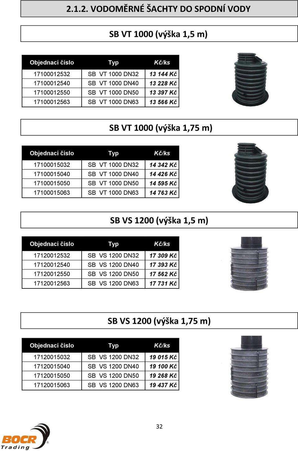 17100015063 SB VT 1000 DN63 14 763 K SBVS1200(výška1,5m) O bjednací íslo Typ K/ks 17120012532 SB VS 1200 DN32 17 309 K 17120012540 SB VS 1200 DN40 17 393 K 17120012550 SB VS 1200 DN50 17 562 K