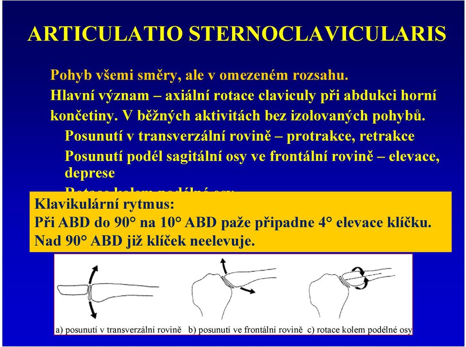 Posunutí v transverzální rovině protrakce, retrakce Posunutí podél sagitální osy ve frontální rovině elevace, deprese Rotace