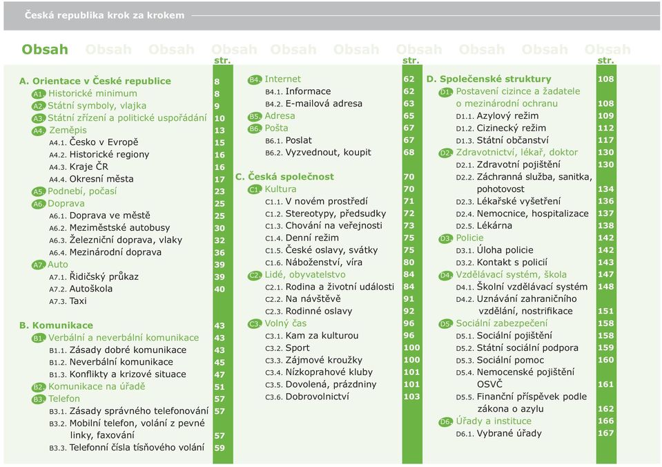 3. Železniční doprava, vlaky A6.4. Mezinárodní doprava A7. Auto A7.1. Řidičský průkaz A7.2. Autoškola A7.3. Taxi 8 8 9 10 13 15 16 16 17 23 25 25 30 32 36 39 39 40 B. Komunikace 43 B1.