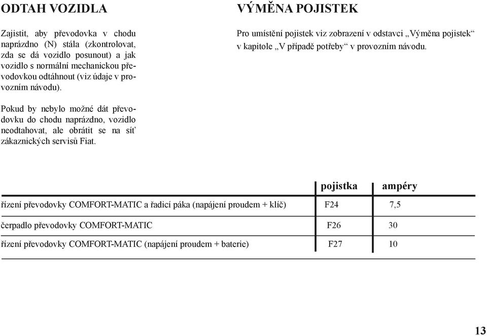 VÝMĚNA POJISTEK Pro umístění pojistek viz zobrazení v odstavci Výměna pojistek v kapitole V případě potřeby v provozním návodu.