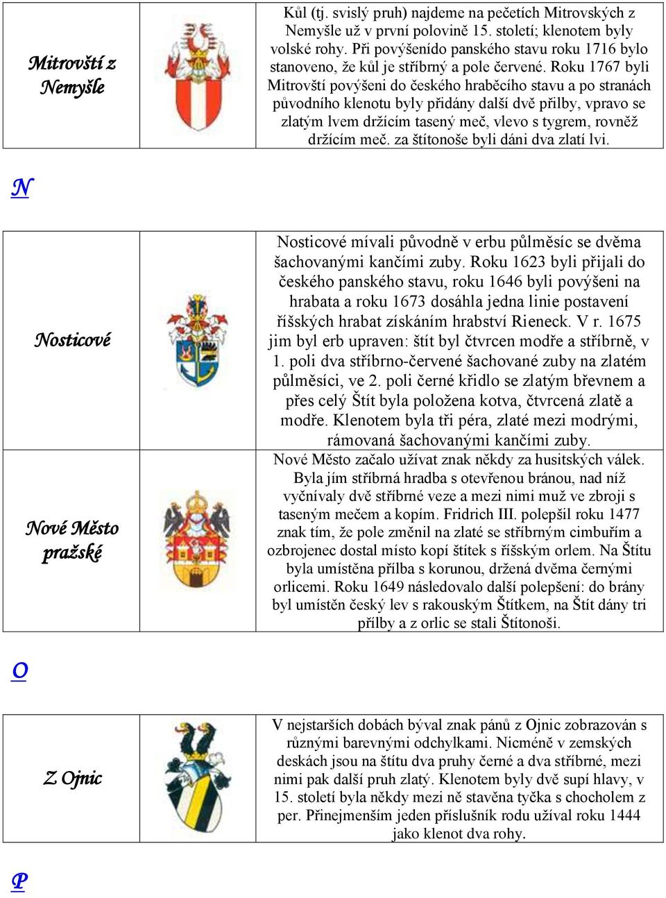 Roku 1767 byli Mitrovští povýšeni do českého hraběcího stavu a po stranách původního klenotu byly přidány další dvě přilby, vpravo se zlatým lvem drţícím tasený meč, vlevo s tygrem, rovněţ drţícím