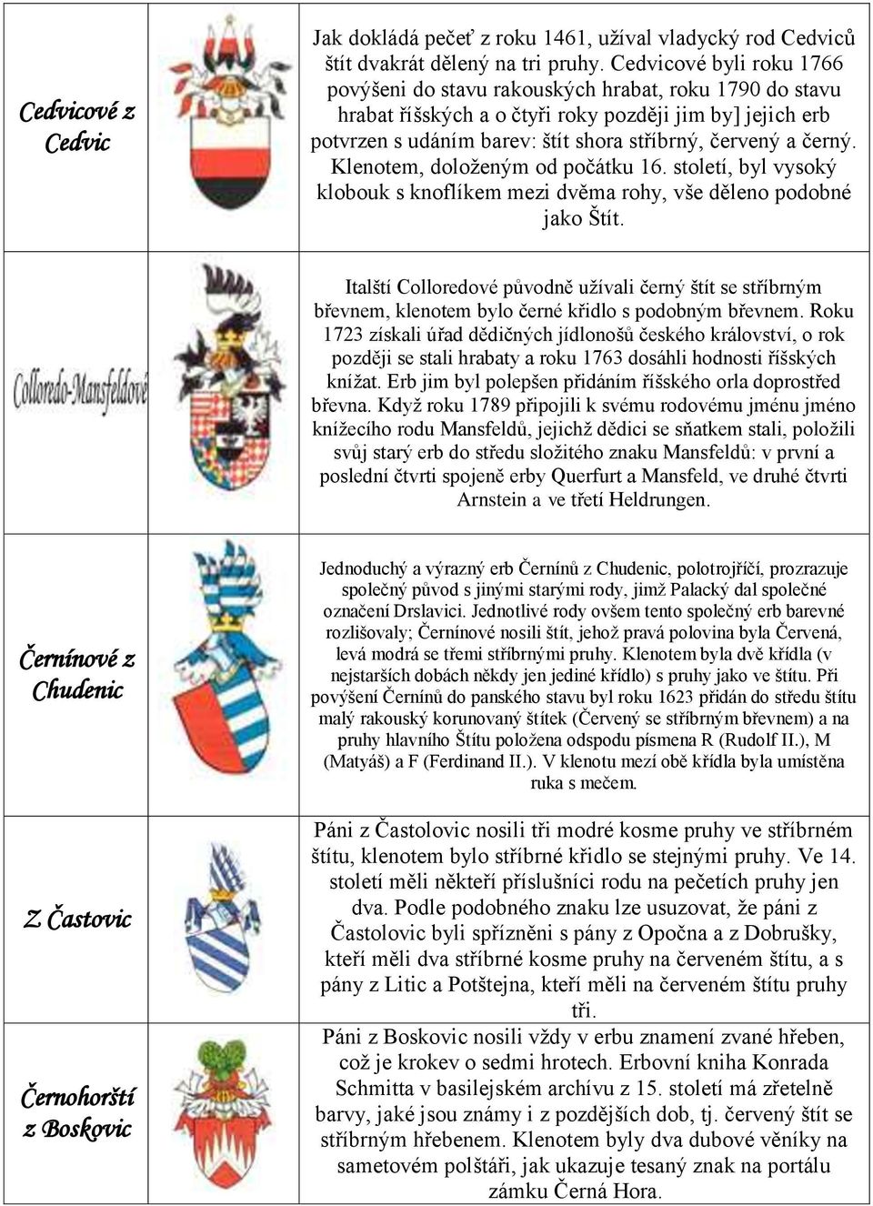 černý. Klenotem, doloţeným od počátku 16. století, byl vysoký klobouk s knoflíkem mezi dvěma rohy, vše děleno podobné jako Štít.