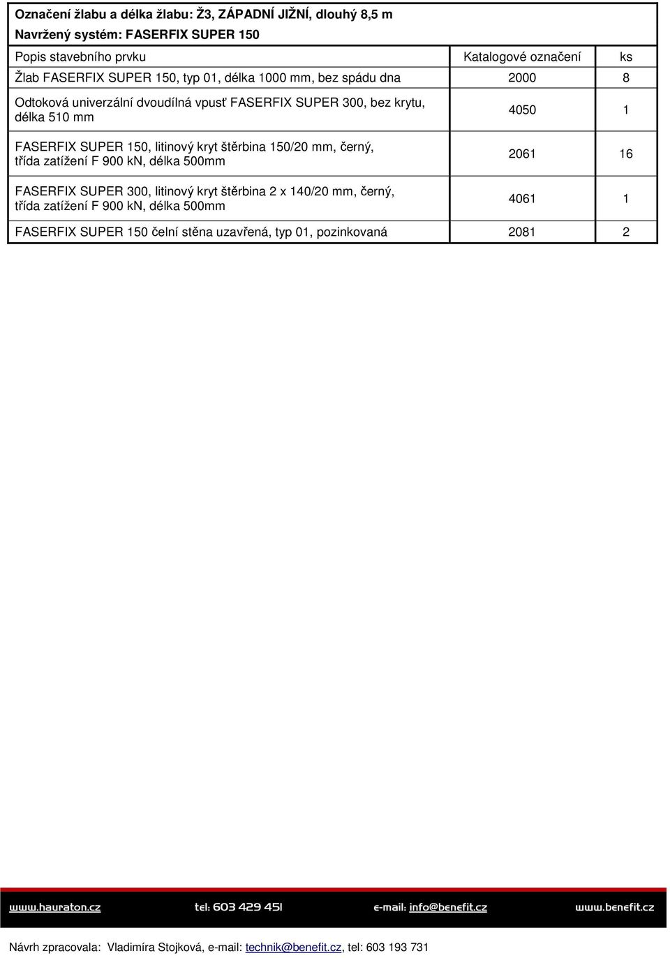 510 mm FASERFIX SUPER 150, litinový kryt štěrbina 150/20 mm, černý, třída zatížení F 900 kn, délka 500mm FASERFIX SUPER 300, litinový kryt