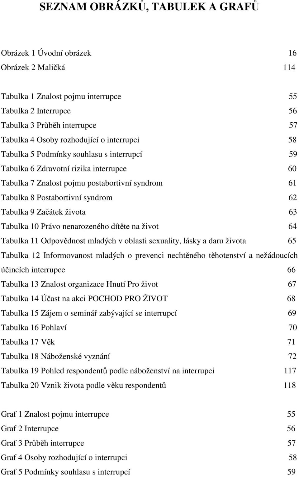 Tabulka 9 Začátek života 63 Tabulka 10 Právo nenarozeného dítěte na život 64 Tabulka 11 Odpovědnost mladých v oblasti sexuality, lásky a daru života 65 Tabulka 12 Informovanost mladých o prevenci