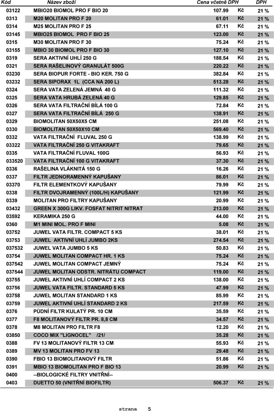 11 Kč 21 % MBIO25 BIOMOL PRO F BIO 25 123.00 Kč 21 % M30 MOLITAN PRO F 30 75.24 Kč 21 % MBIO 30 BIOMOL PRO F BIO 30 127.10 Kč 21 % SERA AKTIVNÍ UHLÍ 250 G 188.