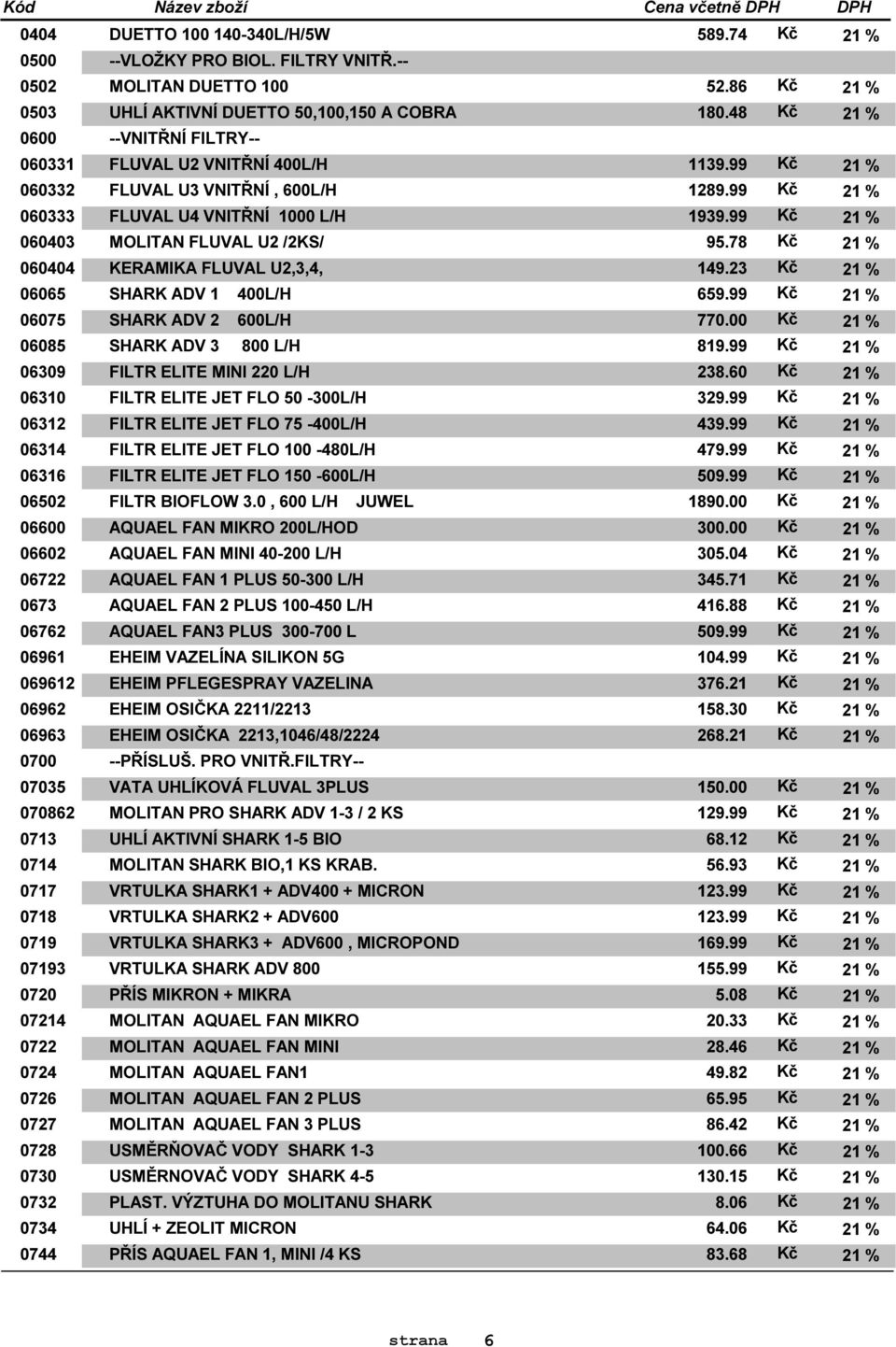 -- MOLITAN DUETTO 100 UHLÍ AKTIVNÍ DUETTO 50,100,150 A COBRA --VNITŘNÍ FILTRY-- Kč 589.74 21 % 52.86 Kč 21 % 180.48 Kč 21 % FLUVAL U2 VNITŘNÍ 400L/H 1139.99 Kč 21 % FLUVAL U3 VNITŘNÍ, 600L/H 1289.