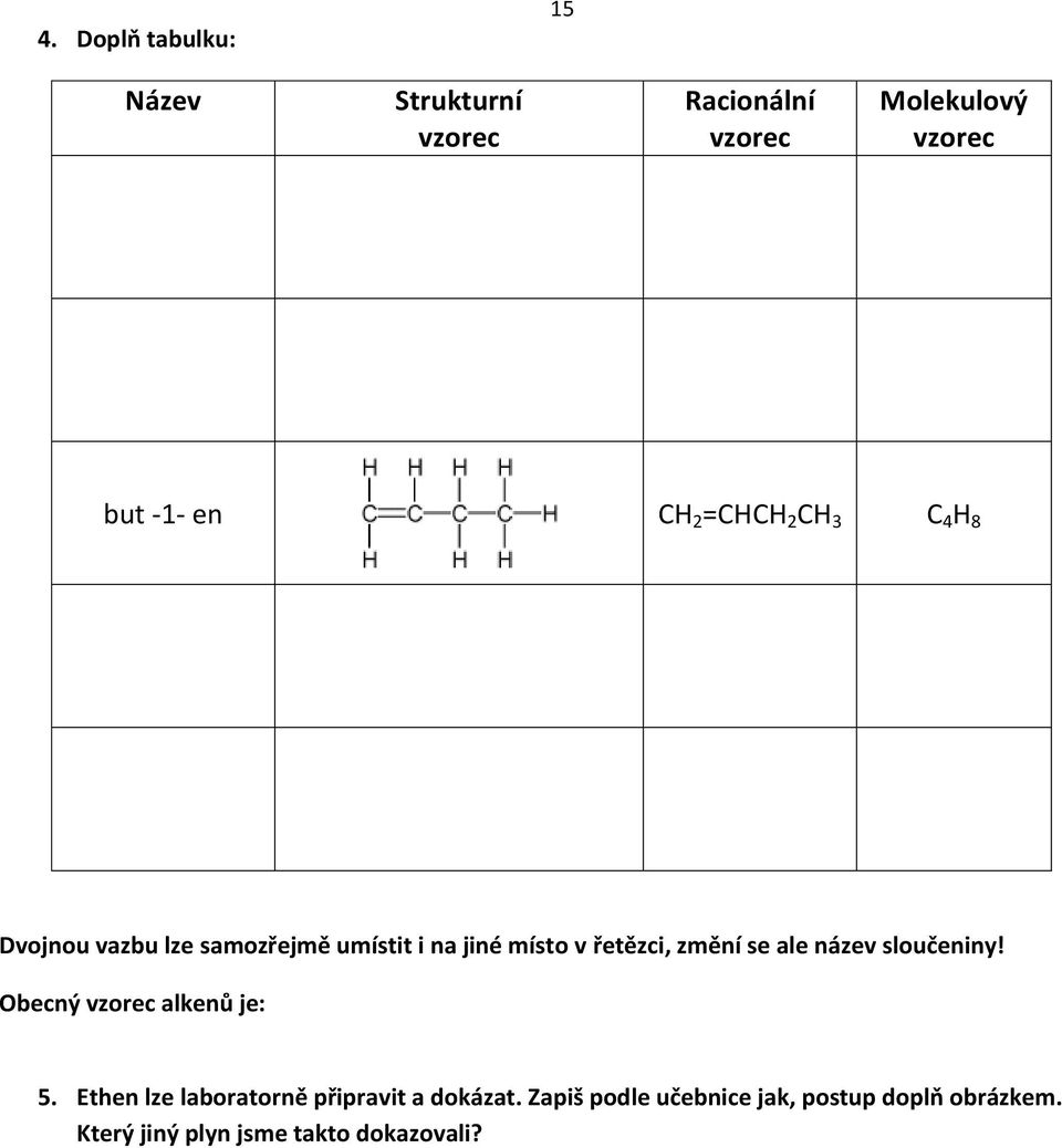 změní se ale název sloučeniny! Obecný vzorec alkenů je: 5.