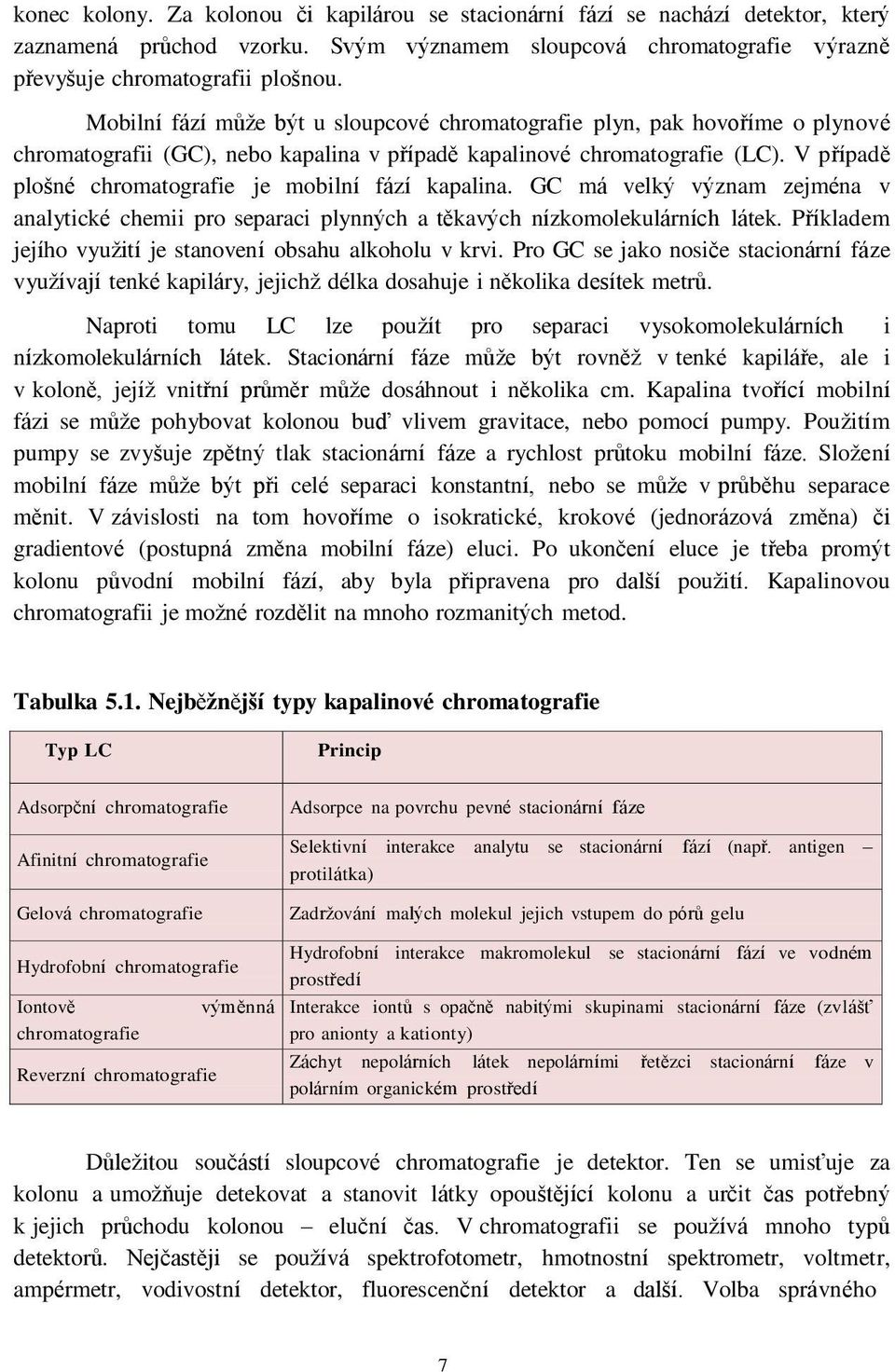 V případě plošné chromatografie je mobilní fází kapalina. GC má velký význam zejména v analytické chemii pro separaci plynných a těkavých nízkomolekulárních látek.