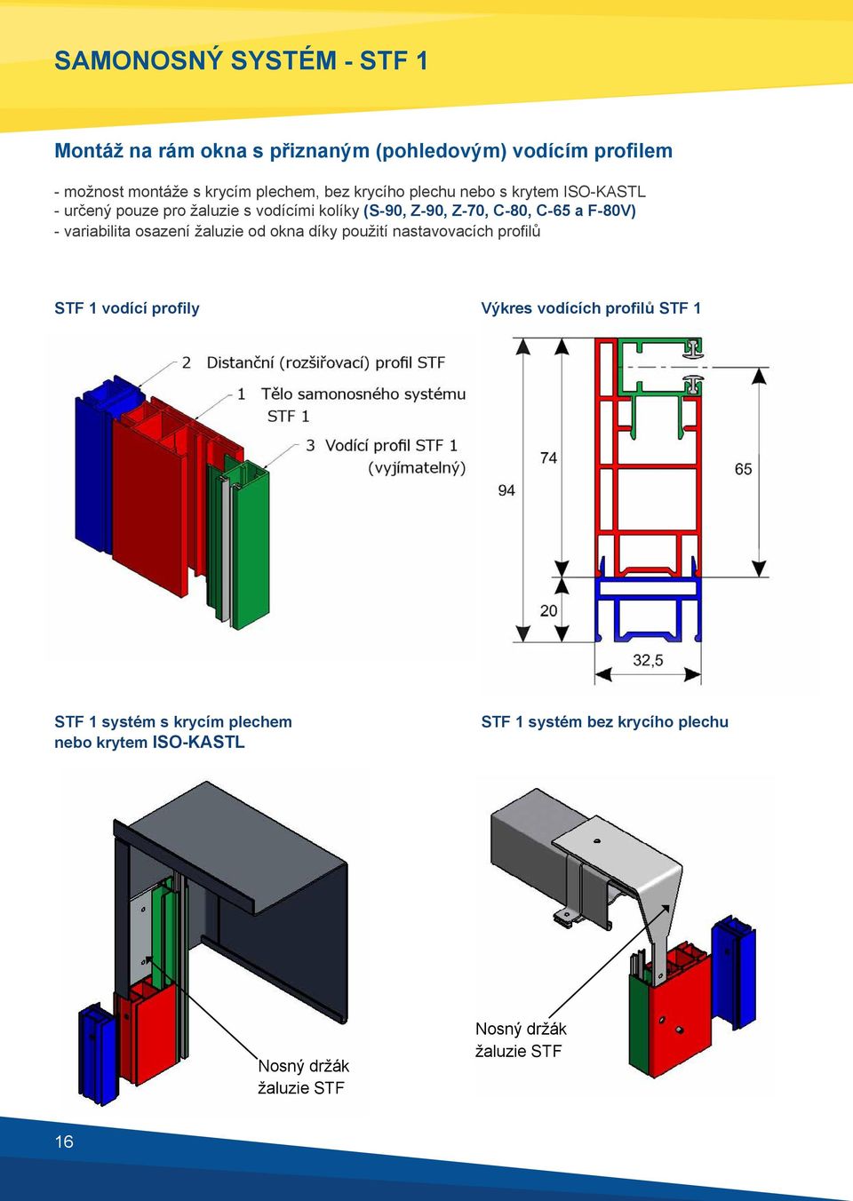 variabilita osazení žaluzie od okna díky použití nastavovacích profilů STF 1 vodící profily Výkres vodících profilů STF 1 STF