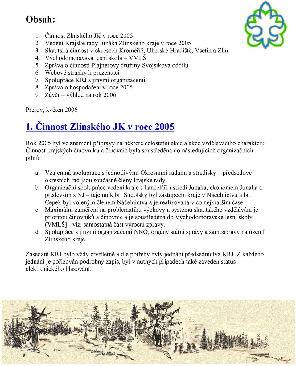 Závěr výhled na rok 2006 Přerov, květen 2006 1. Činnost Zlínského JK v roce 2005 Rok 2005 byl ve znamení přípravy na některé celostátní akce a akce vzdělávacího charakteru.