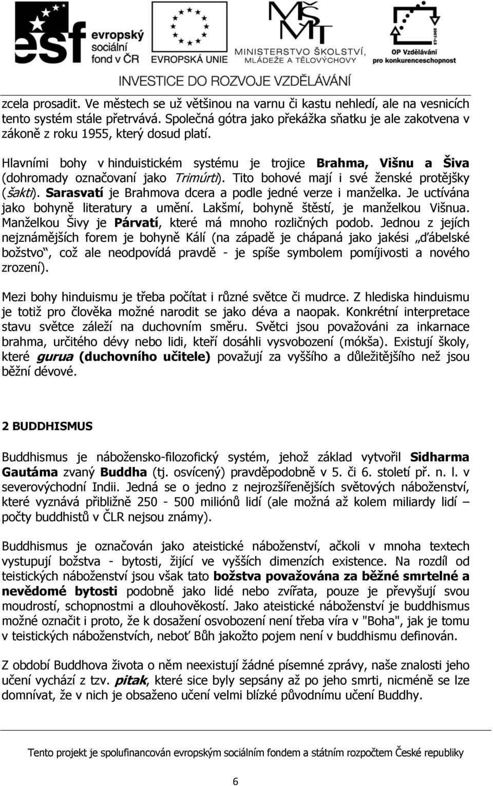 Hlavními bohy v hinduistickém systému je trojice Brahma, Višnu a Šiva (dohromady označovaní jako Trimúrti). Tito bohové mají i své ženské protějšky (šakti).