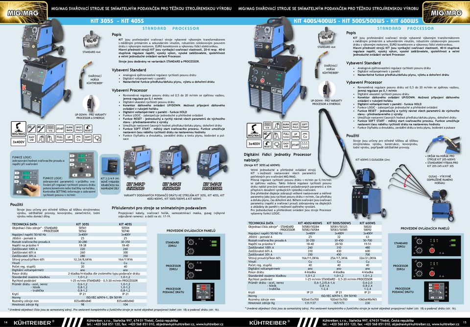 Hlavní přednosi srojů KIT jsou vynikající svařovací vlasnosi, 20i resp. 40i supňová regulace napěí, vysoký výkon, vysoké zaěžovaele, spolehlivos a velmi jednoduché ovládání varian Processor.